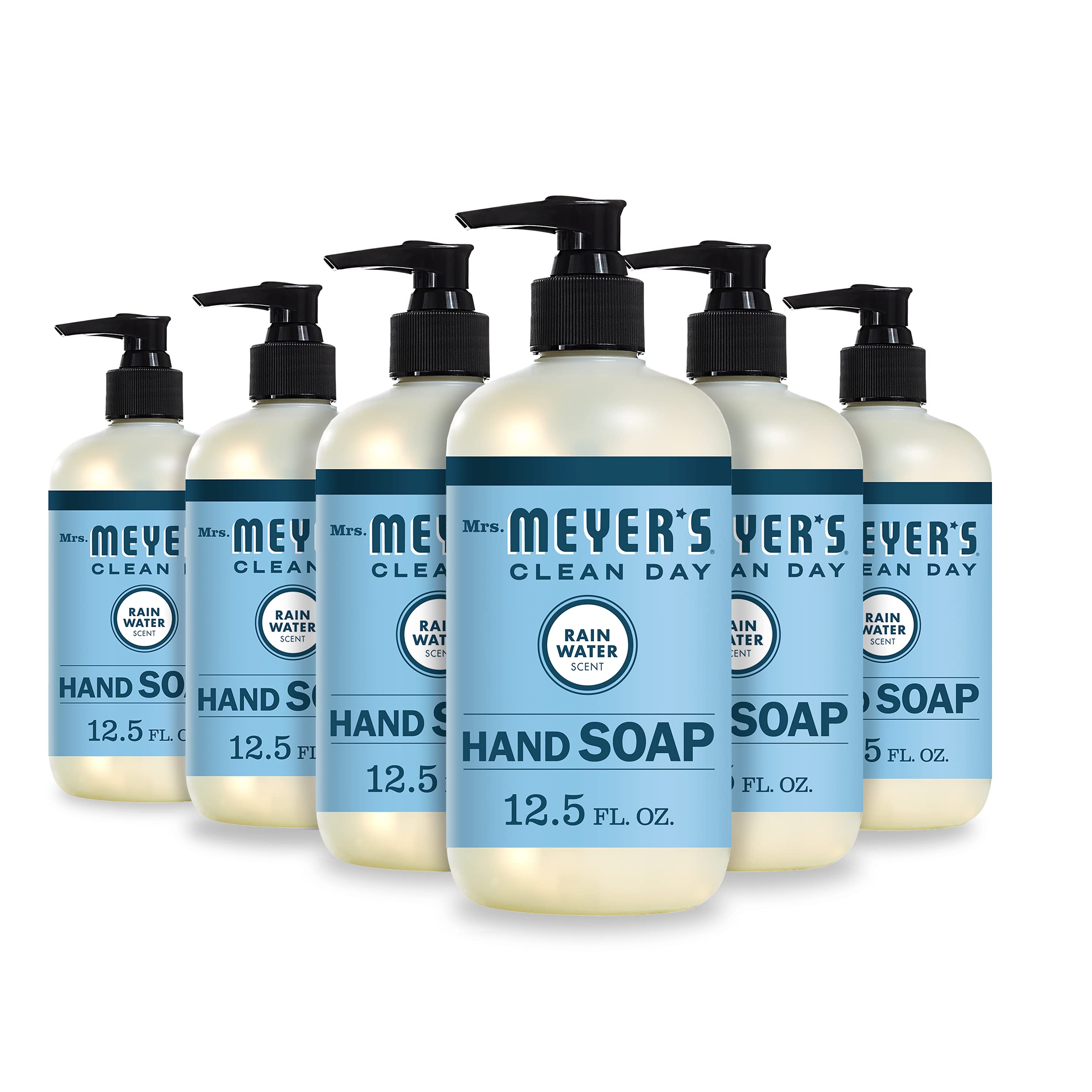 Mrs. Meyer's Clean Day Hand Soap with Essential Oils | Biodegradable, Rain Water Scent | 12.5 fl oz (Pack of 6) | Gentle for Daily Hand Washing, Kitchen & Bathroom Use