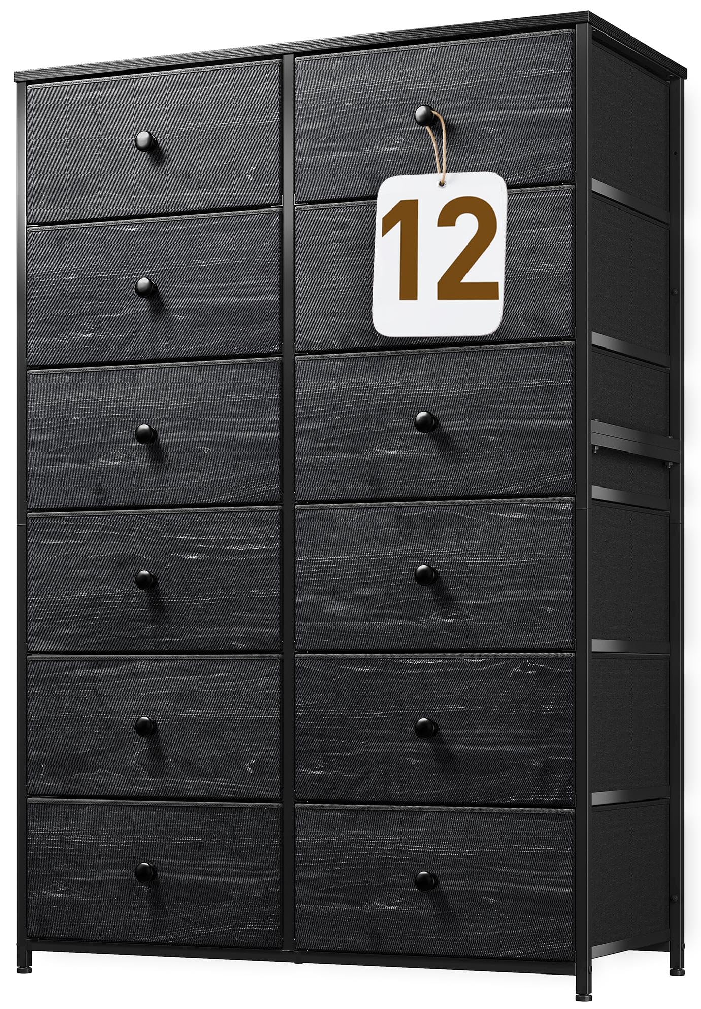 EnHomee 12-Drawer Tall Dresser for Bedroom - Black Fabric Dresser with Wood Top & Metal Frame - Perfect for Bedroom Storage and Organization