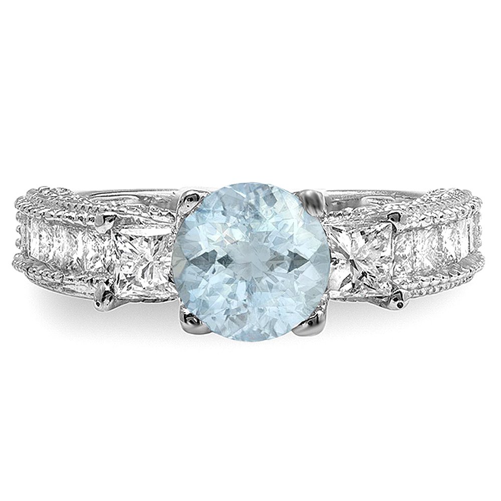 18K White Gold Blue Aquamarine & White Diamond 3-Stone Engagement Ring for Women – Dazzlingrock Collection | Perfect for Bridal, Wedding, Anniversary & Proposal Gifts