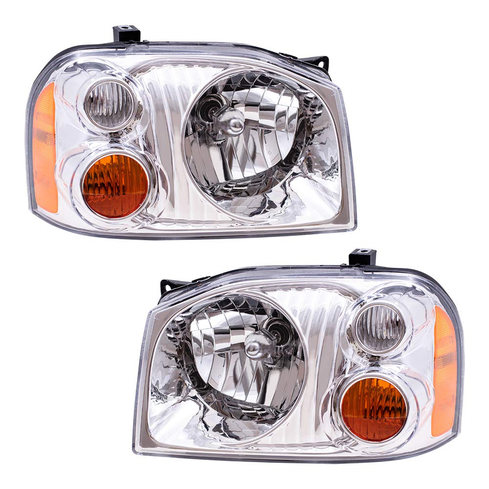 Replacement Headlights for 2001-2004 Nissan Frontier - Driver & Passenger Side with Chrome Bezel (Part# 260608Z325 & 260108Z325) | Durable Aftermarket Headlights for Improved Night Visibility & Off-Road Driving