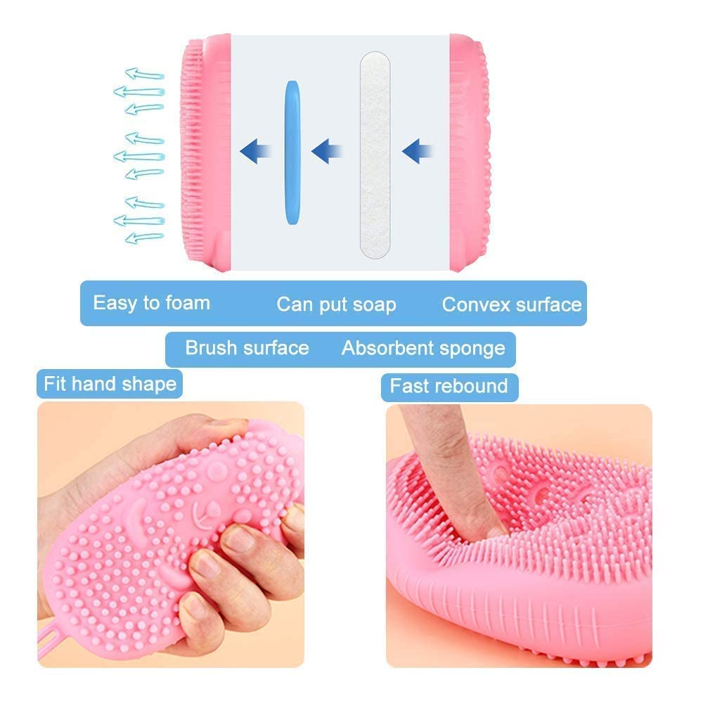 Soft Silicone Bath Brush for Kids - Double Sided Shower Sponge & Massage Scrub Gloves - Baby Bath Essentials for Gentle Cleaning & Skin Care