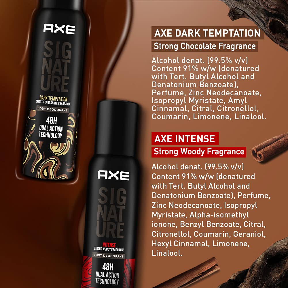 AXE Signature Intense & Dark Temptation Men's Body Spray Cologne - 5.2 Oz (Pack of 2) - Long Lasting Fragrance for Men - Perfect for Gym, Work & Night Out
