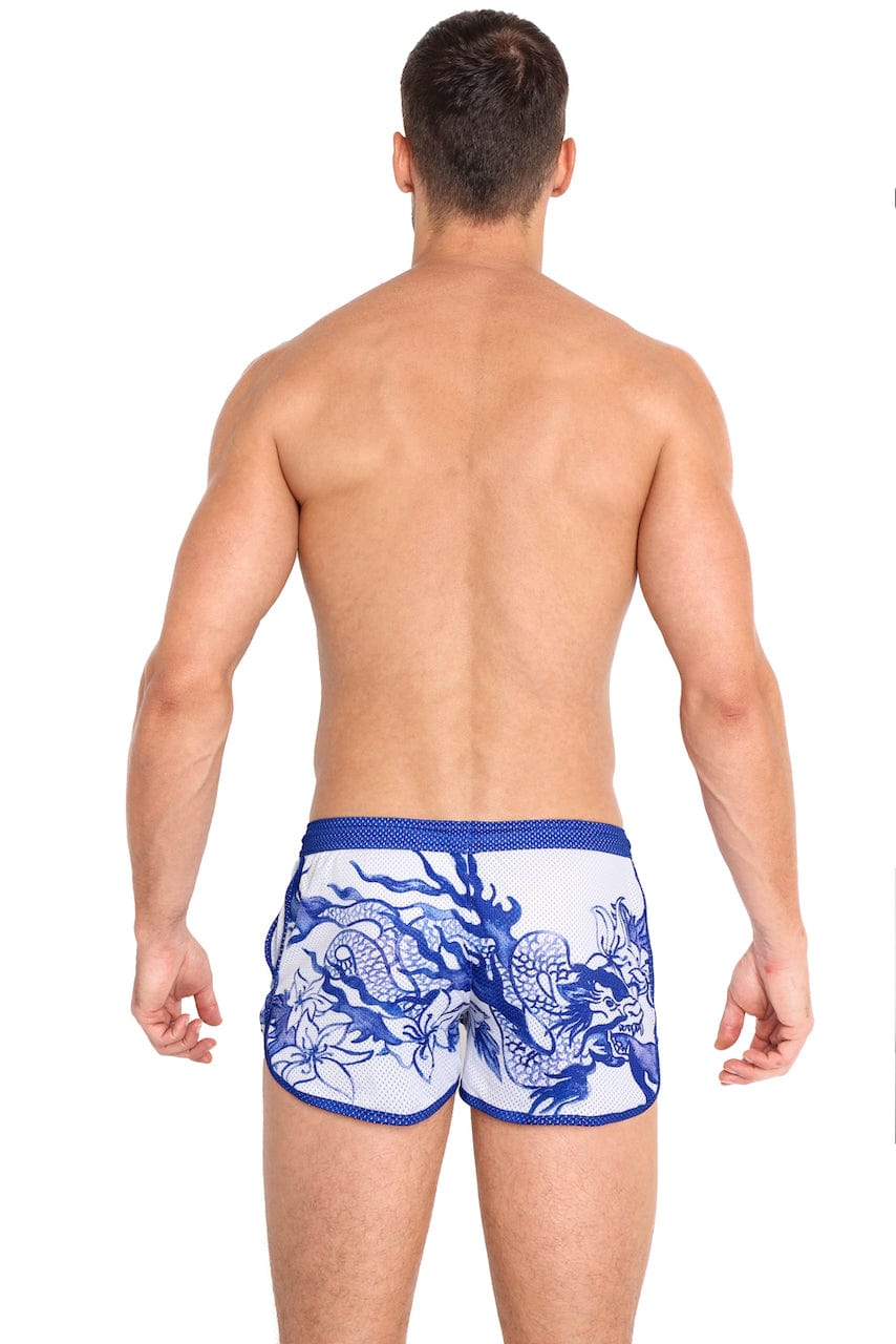 Hand Painted Indigo Mesh Shorts for Women - Breathable Comfortable Athletic Running Shorts - Perfect for Yoga, Gym, and Summer Outdoor Activities