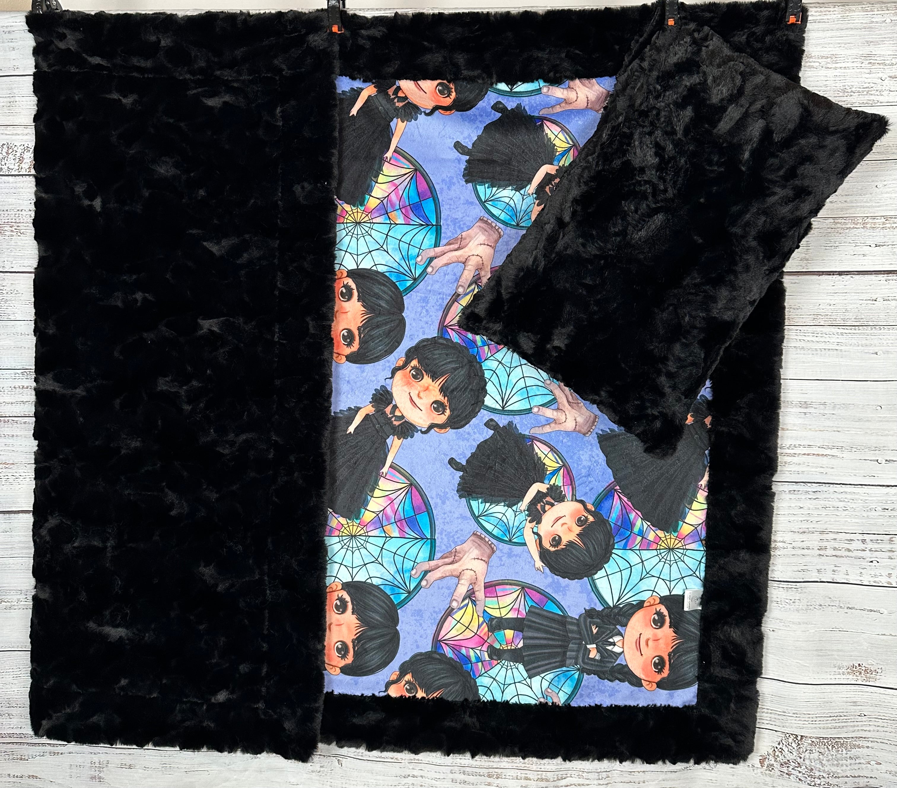 Spooky Girl Black Tuscany 41x60 Minky Blanket for Kids, Toddlers & Babies - Soft Travel Blanket with 13x19 Pillowcase - Perfect for Nursery, Stroller & Car Rides