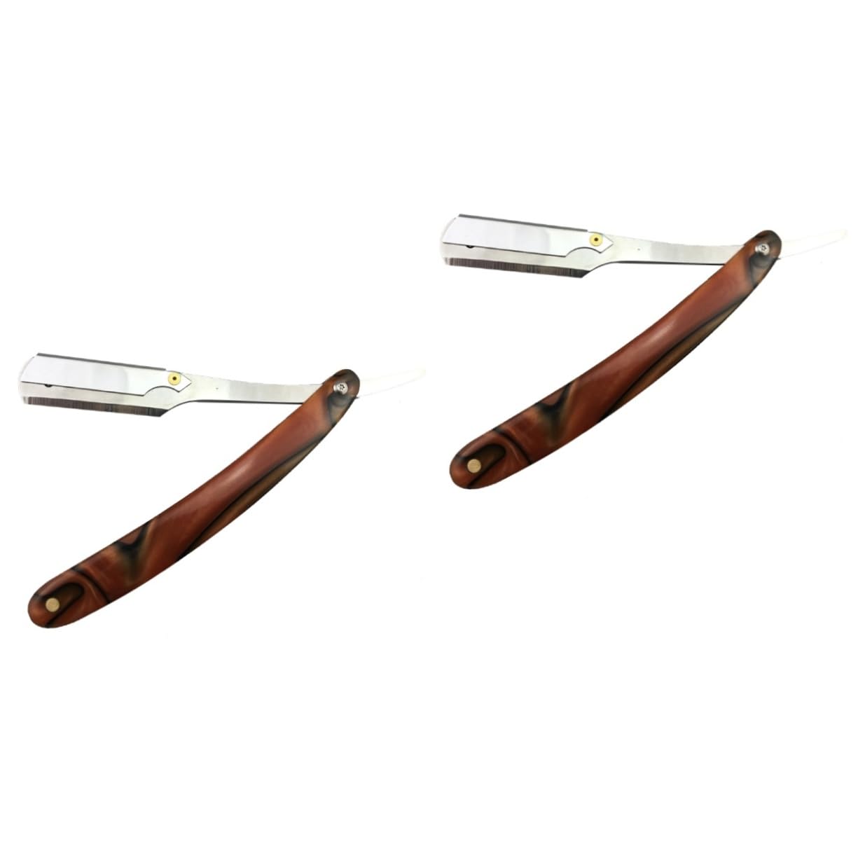 2-Pack Stainless Steel Straight Razor Blades for Men - Classic Wooden Handle Barber Razor for Precision Shaving & Grooming - Ideal for Wet Shaving, Beard Trimming & Professional Barbershop Use