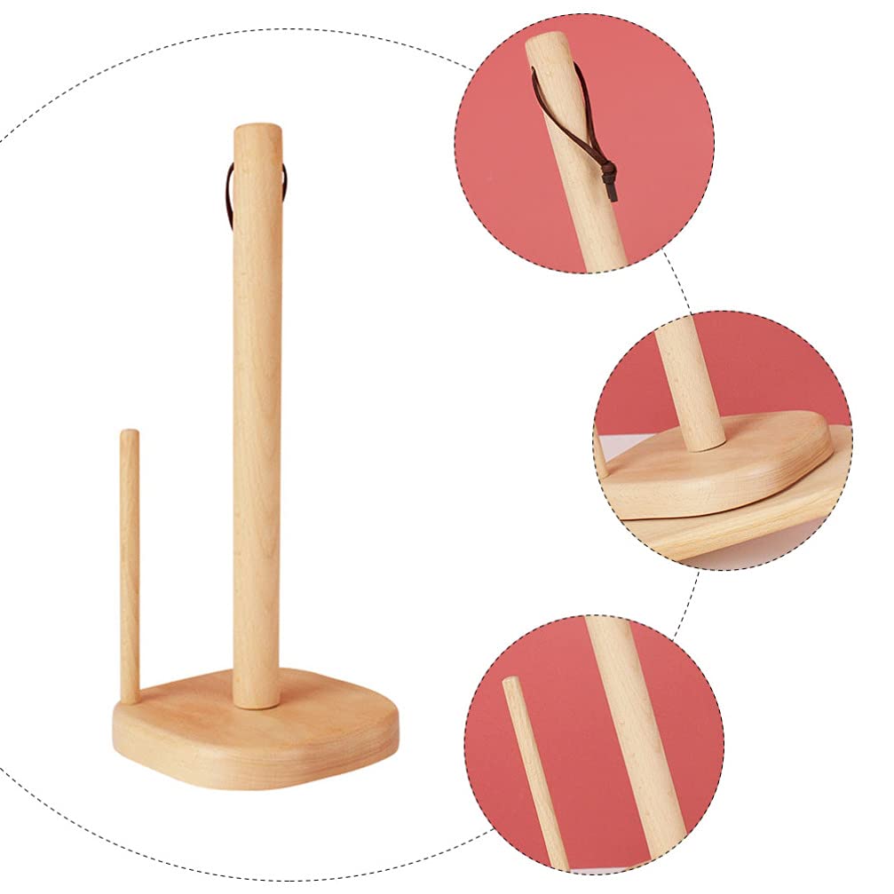 Cabilock 1-Piece Rustic Beech Wood Paper Towel Holder Stand - Vertical Floor Tissue Dispenser Rack for Kitchen, Bathroom & Home Decor - Fall-Proof Lazy Design
