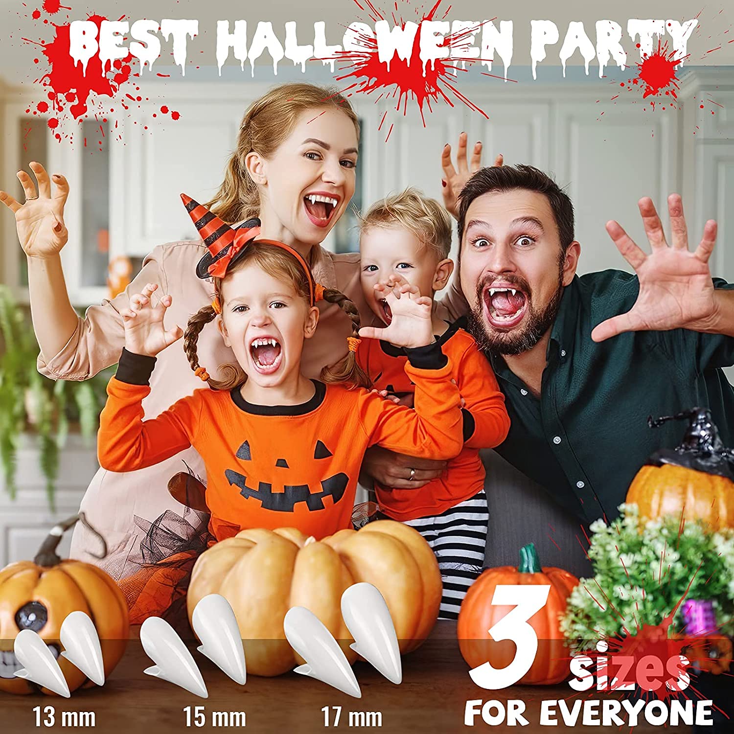 3 Pairs Vampire Teeth Fangs Dentures - Realistic Halloween Cosplay Props for Vampire Costume, Party Favors & Scary Makeup Accessories - Perfect for Halloween Parties, Cosplay Events & Themed Photoshoots