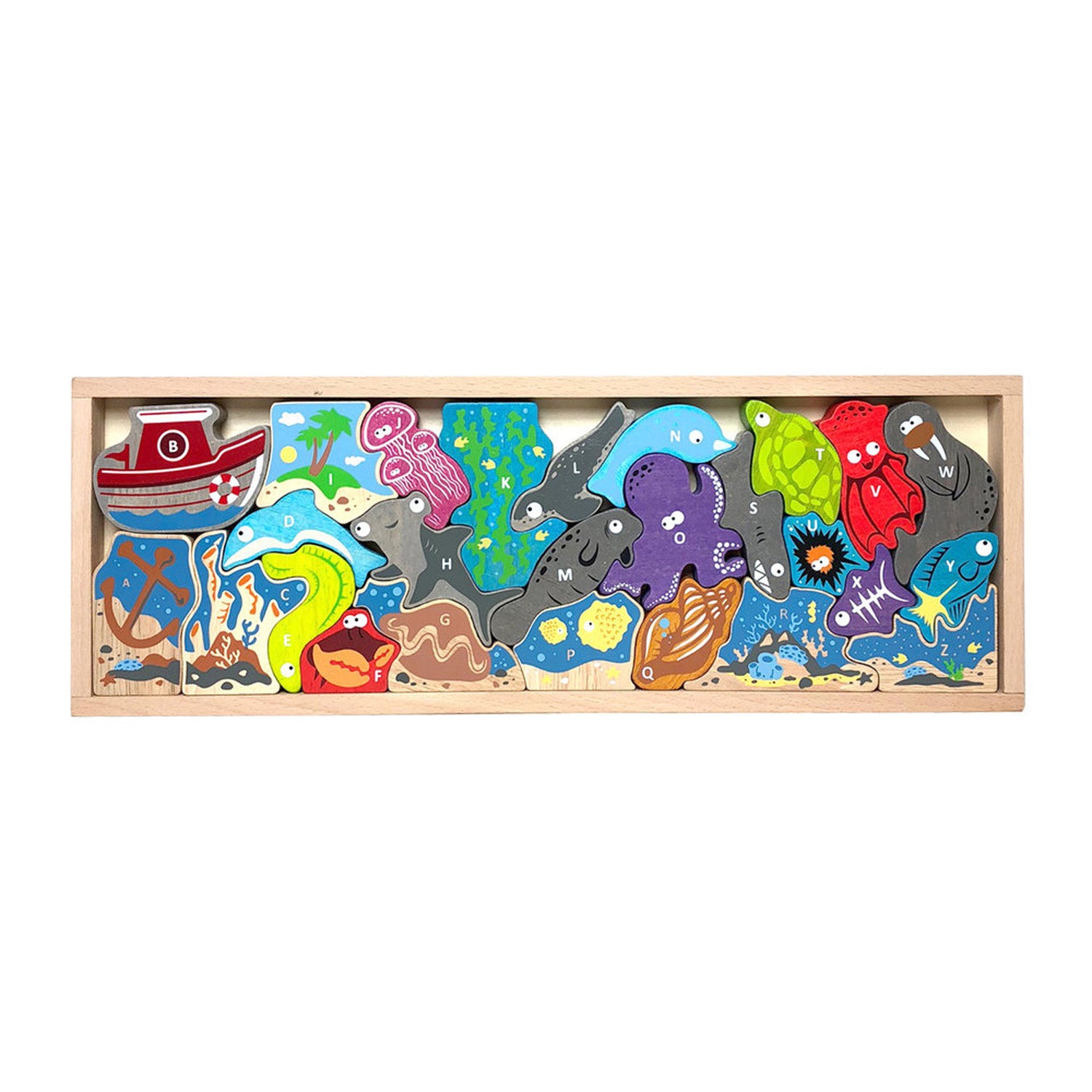 BeginAgain Ocean A To Z Puzzle - Educational Alphabet Wooden Toy for Kids, Perfect for Learning Letters & Marine Life - Great for Preschool, Classroom, and Home Playtime