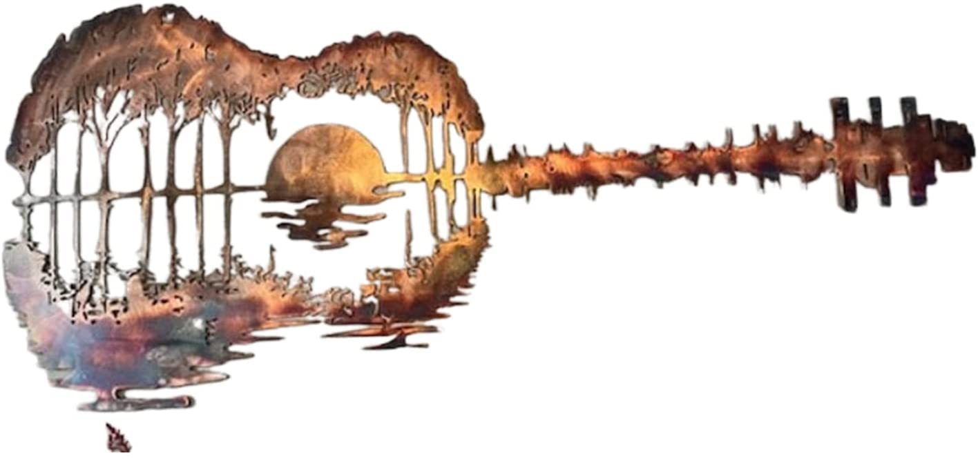 Sunset Guitar Metal Wall Art - Modern Abstract Music Decor for Home, Studio & Outdoor - Handcrafted Metal Wall Hanging Décor for Musicians & Music Lovers (Choose Your Color)