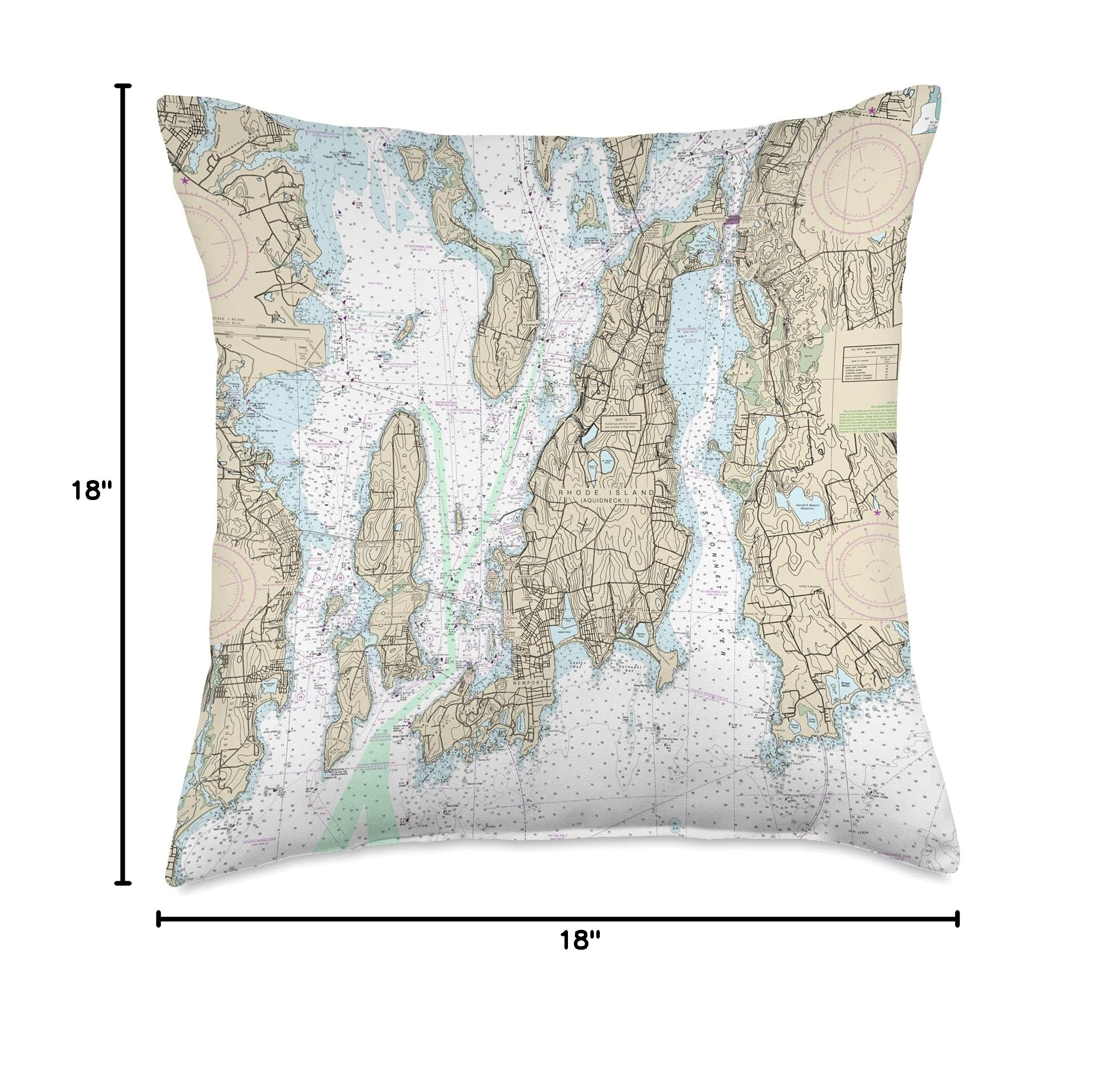 Nautical Chart Newport & Rhode Island Throw Pillow - Coastal Decor for Living Room, Bedroom, or Boat - Perfect Beach House Gift