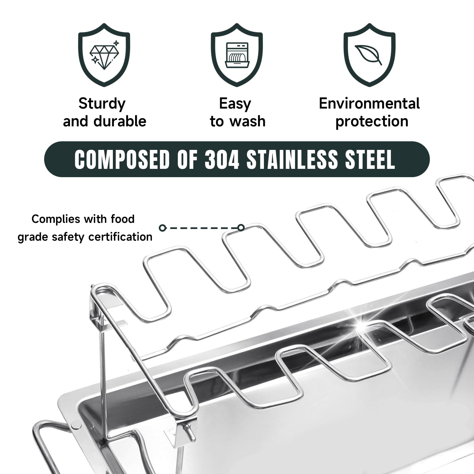 Stainless Steel Chicken Wing & Leg Rack - Holds 12 Drumsticks or Wings - BBQ Roaster Stand with Drip Tray for Kamado Joe, Big Green Egg, Smoker Grill & Oven - Perfect for Backyard BBQs, Tailgating & Outdoor Cooking