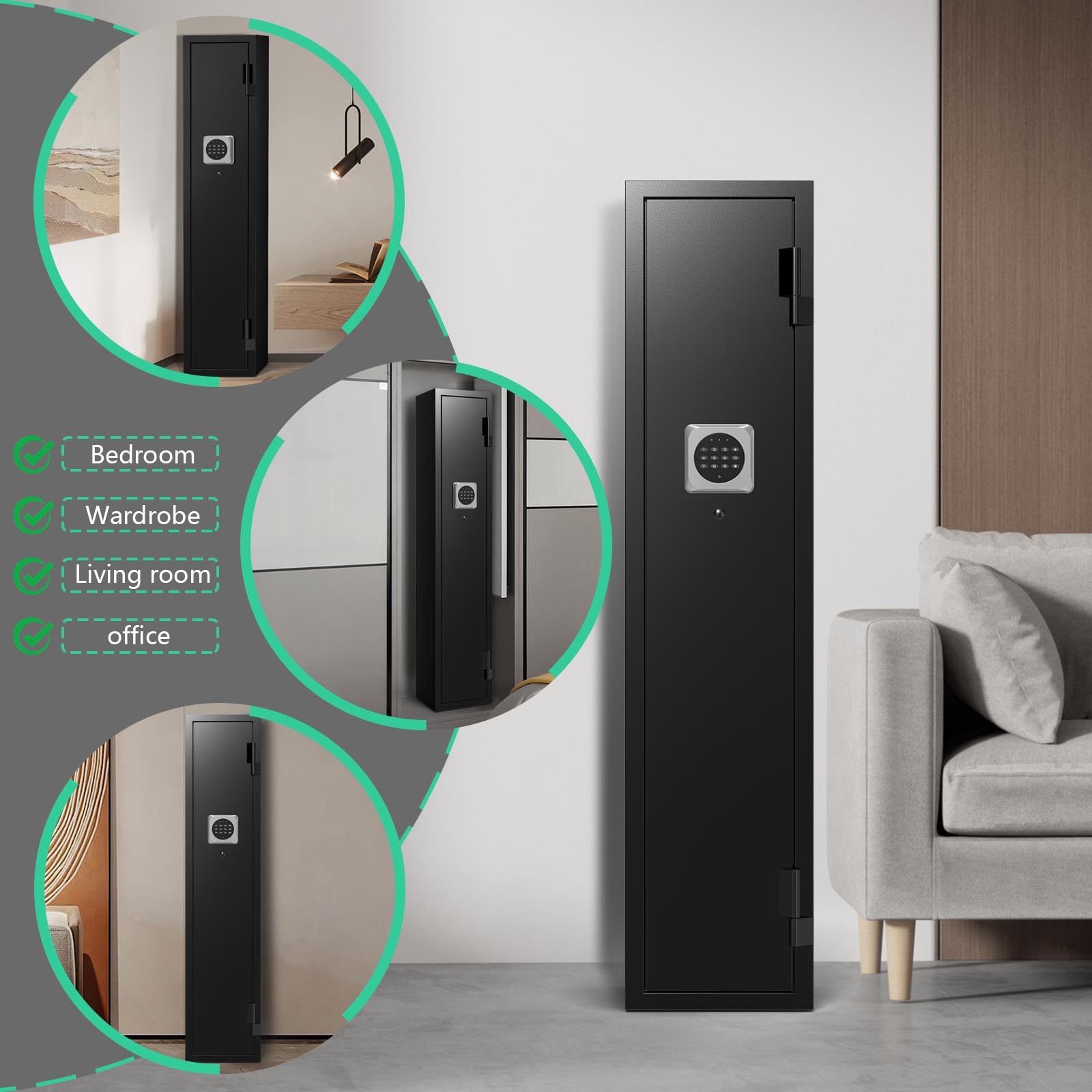 2 Gun Safe with Alarm System - Quick Access Electronic Rifle & Pistol Cabinet for Home & Office Security - Includes Removable Shelf, Pistol Bags & Ammo Rack - Ideal for Bedroom, Closet & Vehicle Storage