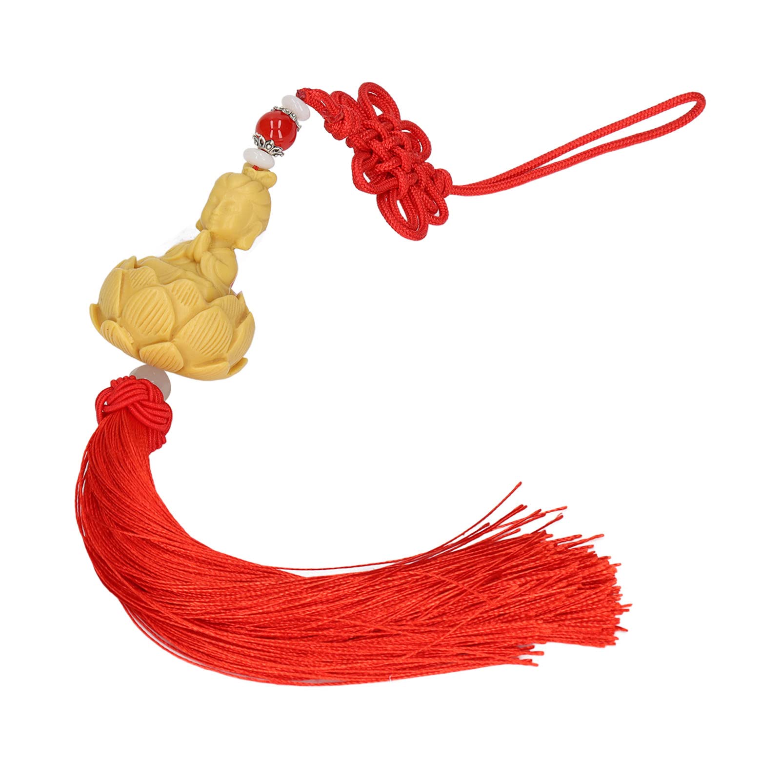 Cyrank Wooden Buddha & Guanyin Car Pendant - Lucky Feng Shui Hanging Ornament with Tassel, Perfect for Car Interior Decoration and Spiritual Protection