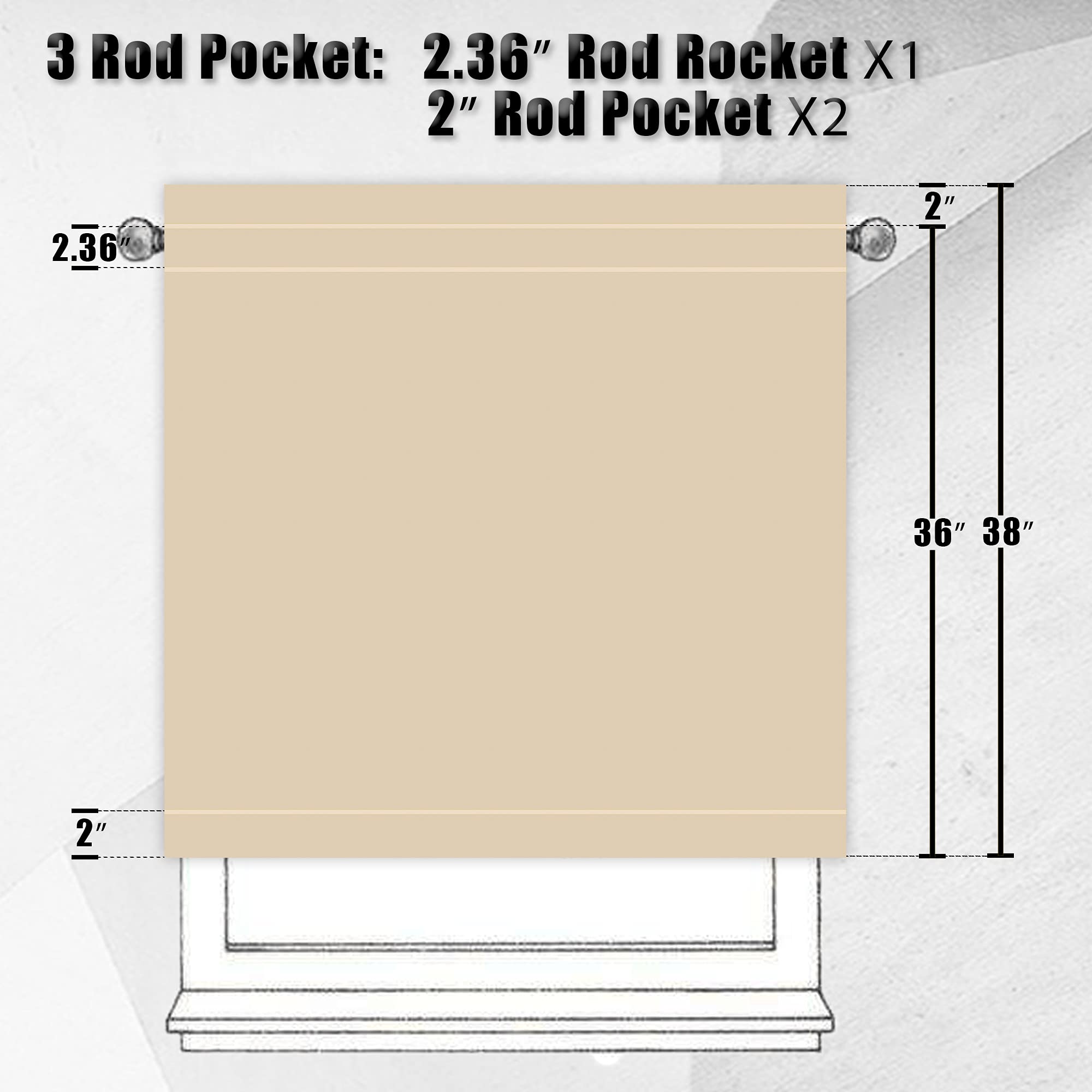 Dualife Taupe Sheer Curtains 36 Inch Length - 2 Panels Rod Pocket Semi-Sheer Kitchen Curtains, Light Brown Faux Linen Window Treatment for Privacy & Sun Filtering (34x36 Inches) - Perfect for Kitchens, Bathrooms & Small Windows