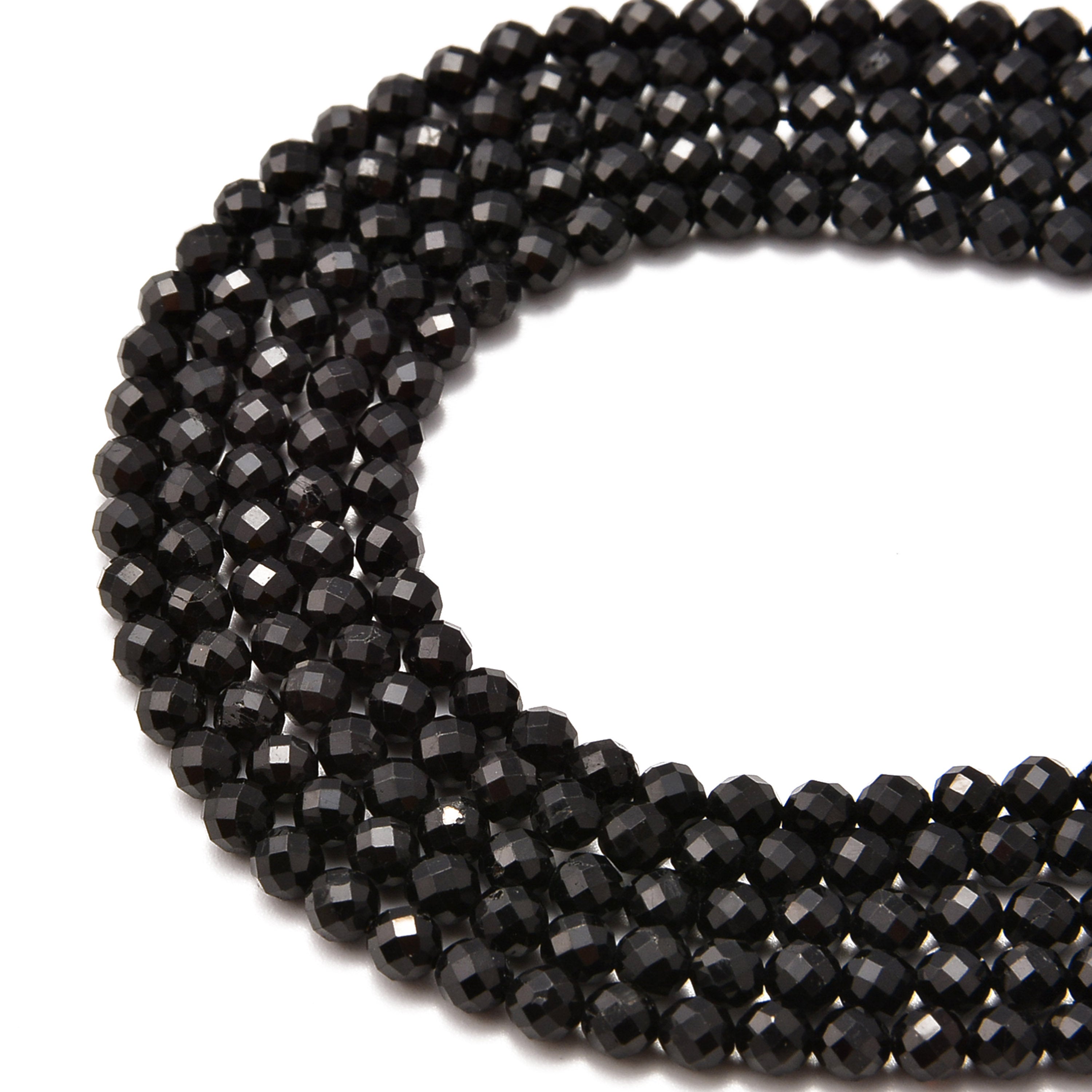 Black Tourmaline Faceted Round Beads 2mm 3mm 4mm 5mm 15.5 Inch Strand - Natural Gemstone Beads for Jewelry Making, DIY Craft, Healing Crystal Bracelets & Necklaces