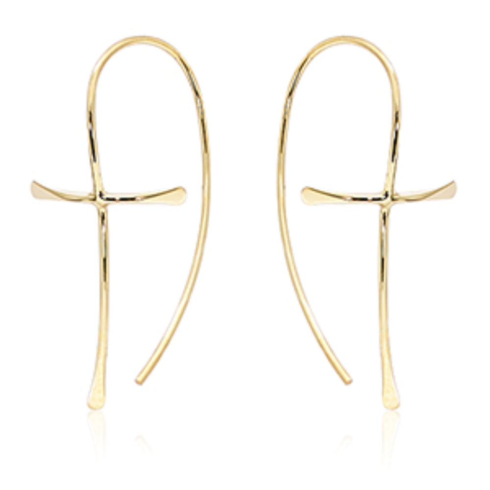 14K Gold Cross Threader Earrings for Women - Dainty Religious Jewelry Gifts for Christmas, Baptism & Everyday Wear - Hypoallergenic Pierced Earrings