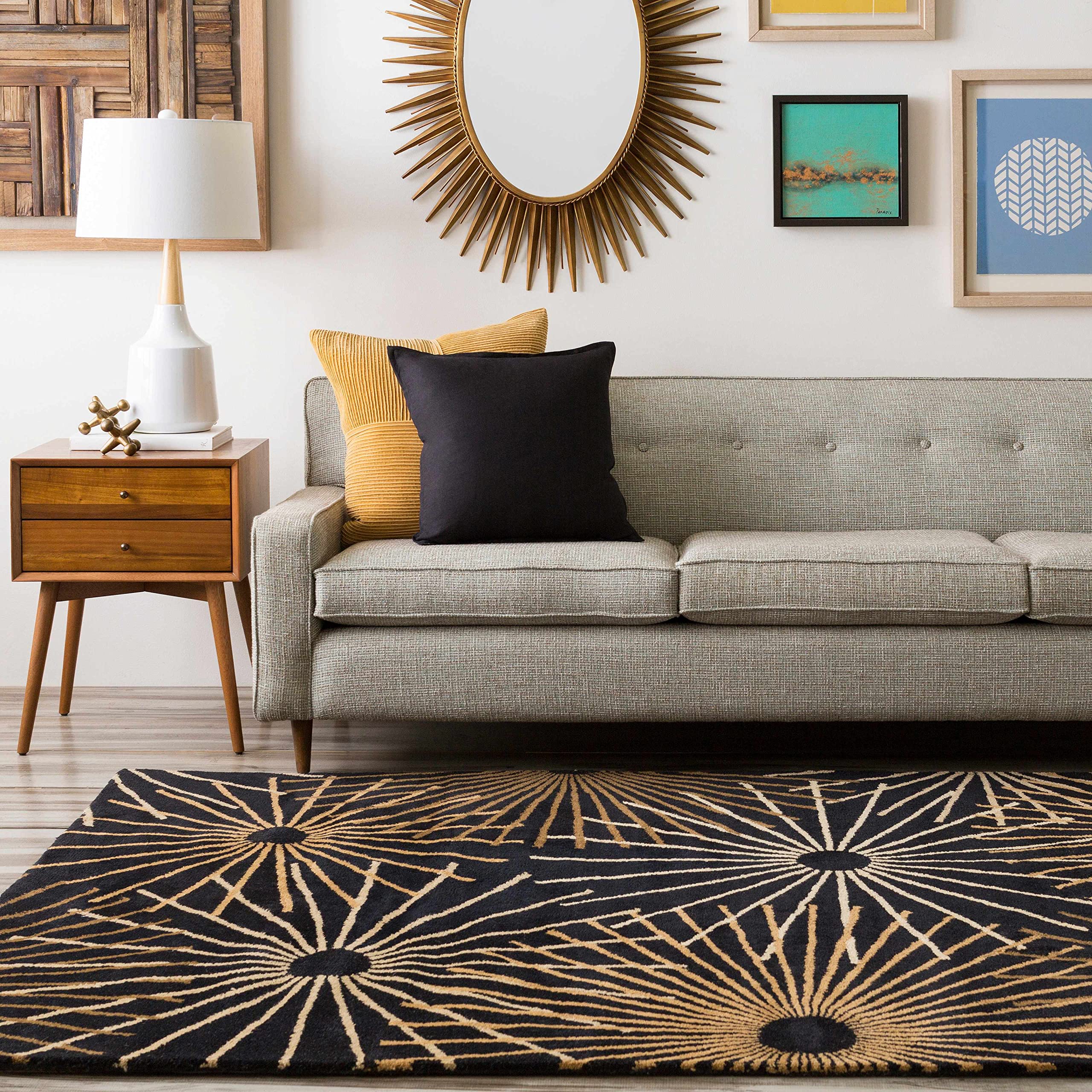 Hauteloom Clover Wool Area Rug 5' x 8' - Soft Modern Living Room & Bedroom Carpet in Black, Brown, Beige - Perfect for Home Decor, Office, and Cozy Spaces