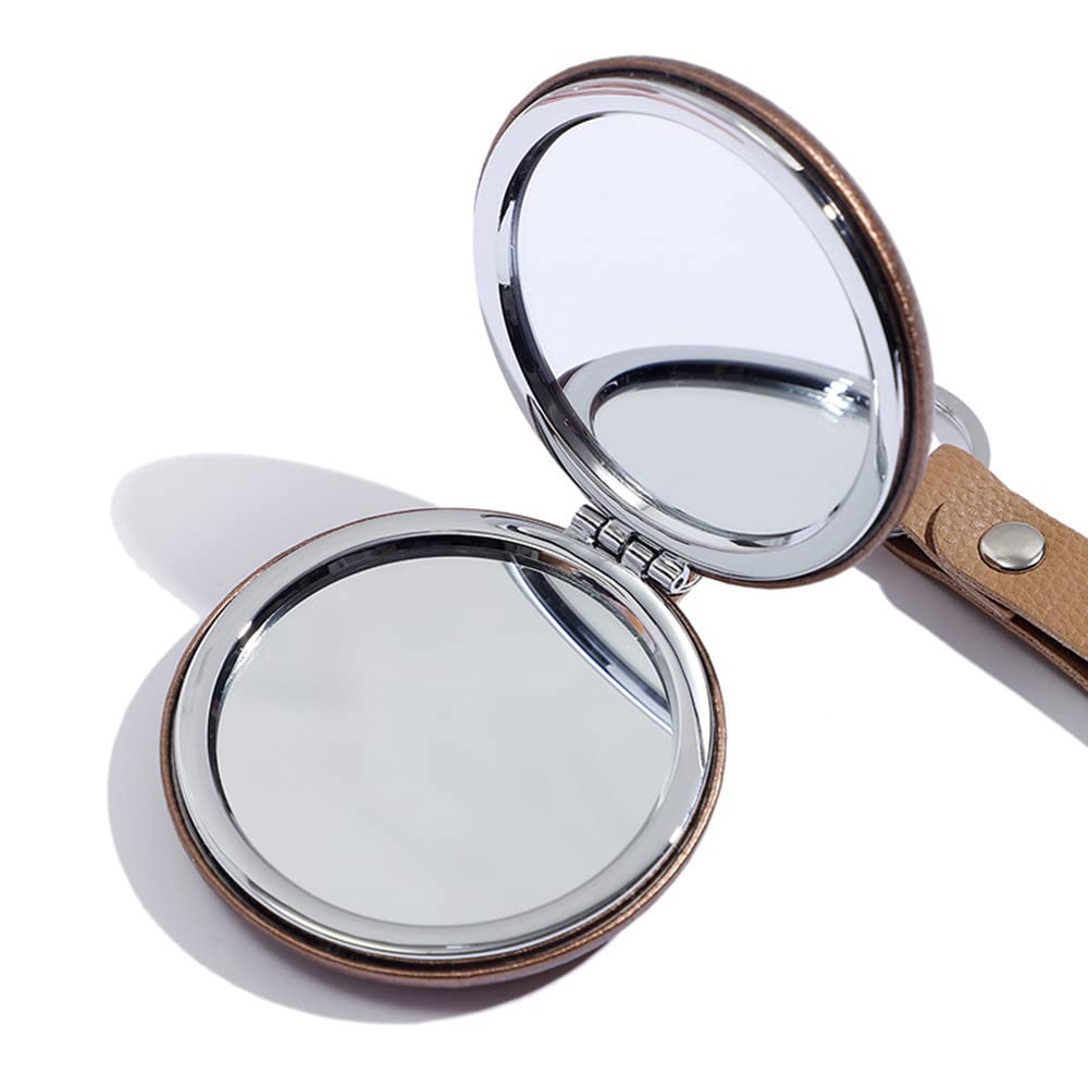 Portable Round Compact Mirror - Folding Double-Sided Mini Makeup Mirror with Keychain for Women & Girls | Perfect for Travel, Purse & Touch-Ups | Great Gift Idea