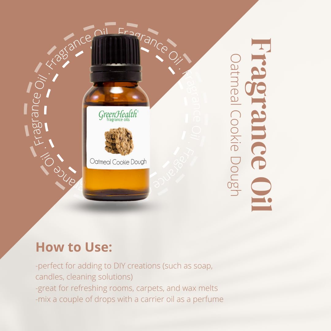 4 fl oz Oatmeal Cookie Dough Fragrance Oil - Glass Bottle with Cap - GreenHealth - Perfect for Candles, Soaps & DIY Home Fragrance