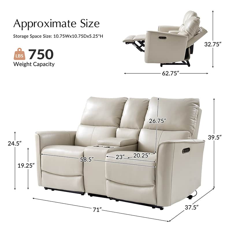 Celisha Power Reclining Sofa with Storage Console & Wide Seats - Modern Recliner Couch with USB Charging for Living Room, Home Theater & Family Room Comfort