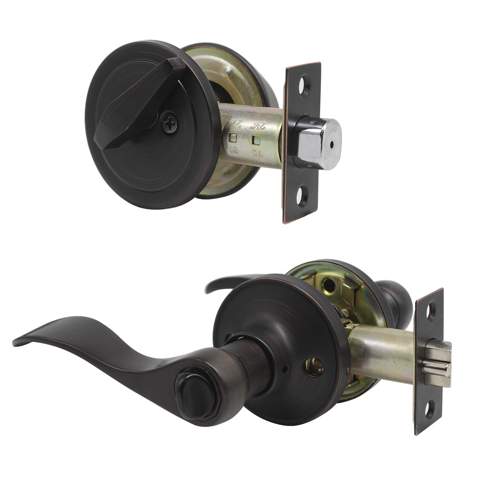 Gobrico 15-Piece Entry Door Lock Set - Single Cylinder Deadbolt & Exterior Front Door Lever Combo in Oil Rubbed Bronze (Keyed Alike) - Ideal for Home Security, Apartments, and Office Buildings