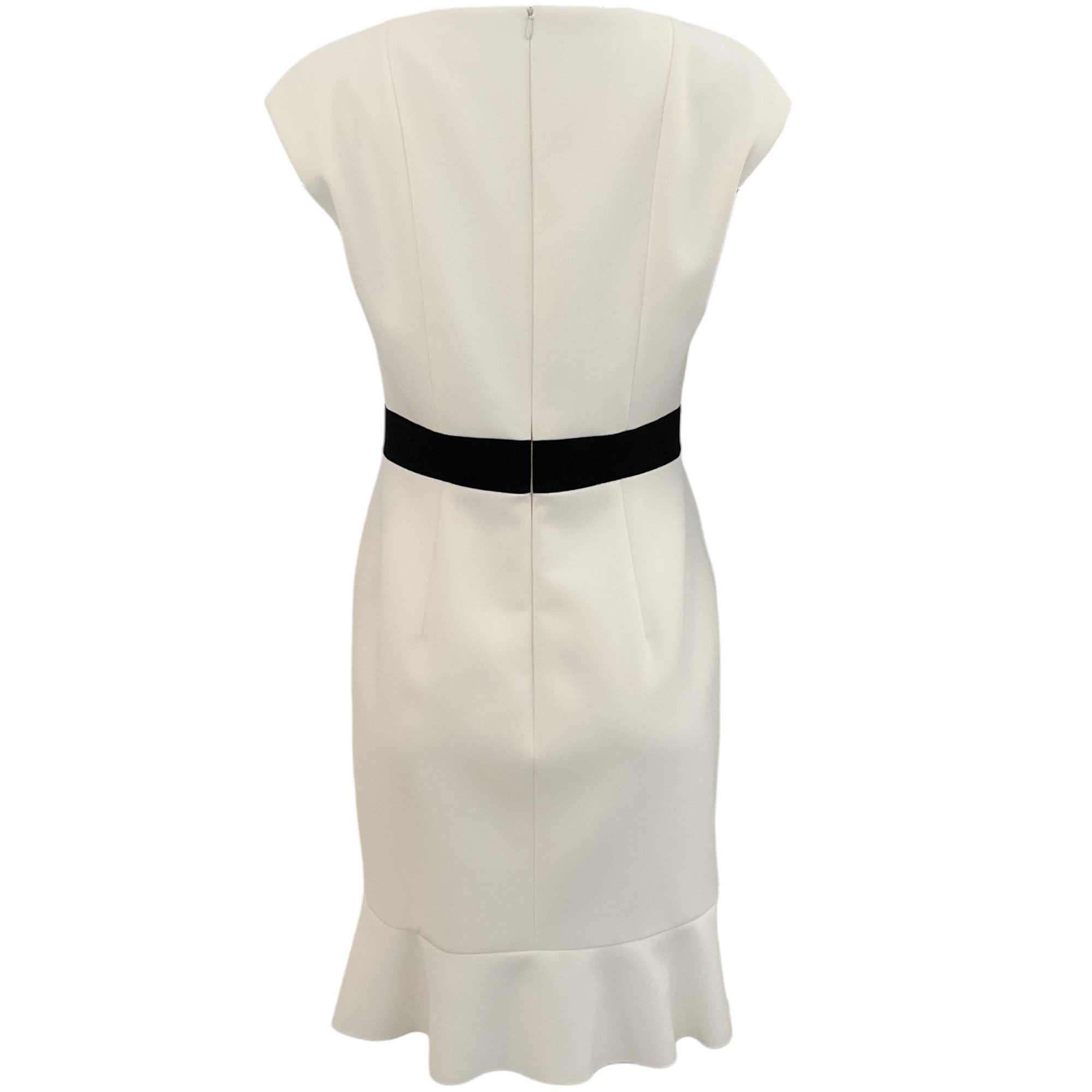 Paule Ka Ivory Cap Sleeve Dress with Black Waistband - Elegant Women's Summer Dress for Weddings, Parties & Special Occasions