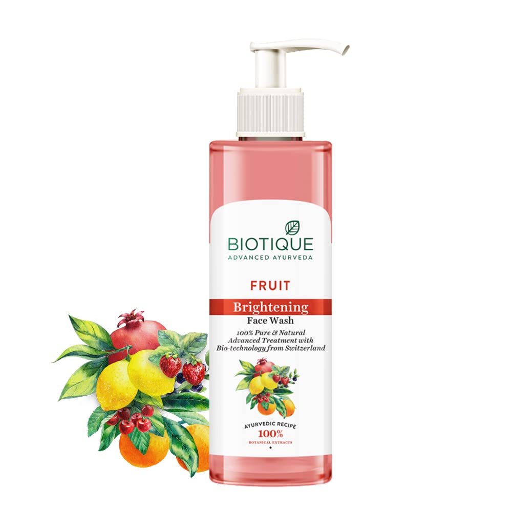 Biotique Fruit Brightening Face Wash - Ayurvedic Organic Cleanser with Swiss Technology | 100% Natural Botanical Extracts for All Skin Types | 200ml | Brightens & Revitalizes Skin for Daily Glow