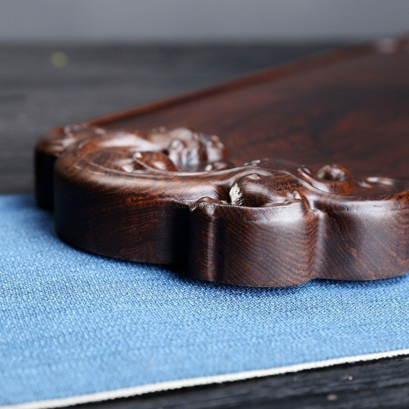 Handcrafted Ebony Wood Small Pi Xiu Tea Tray - Feng Shui Wealth Tea Serving Tray for Home & Office - Perfect for Chinese Tea Ceremony, Meditation & Gift Giving