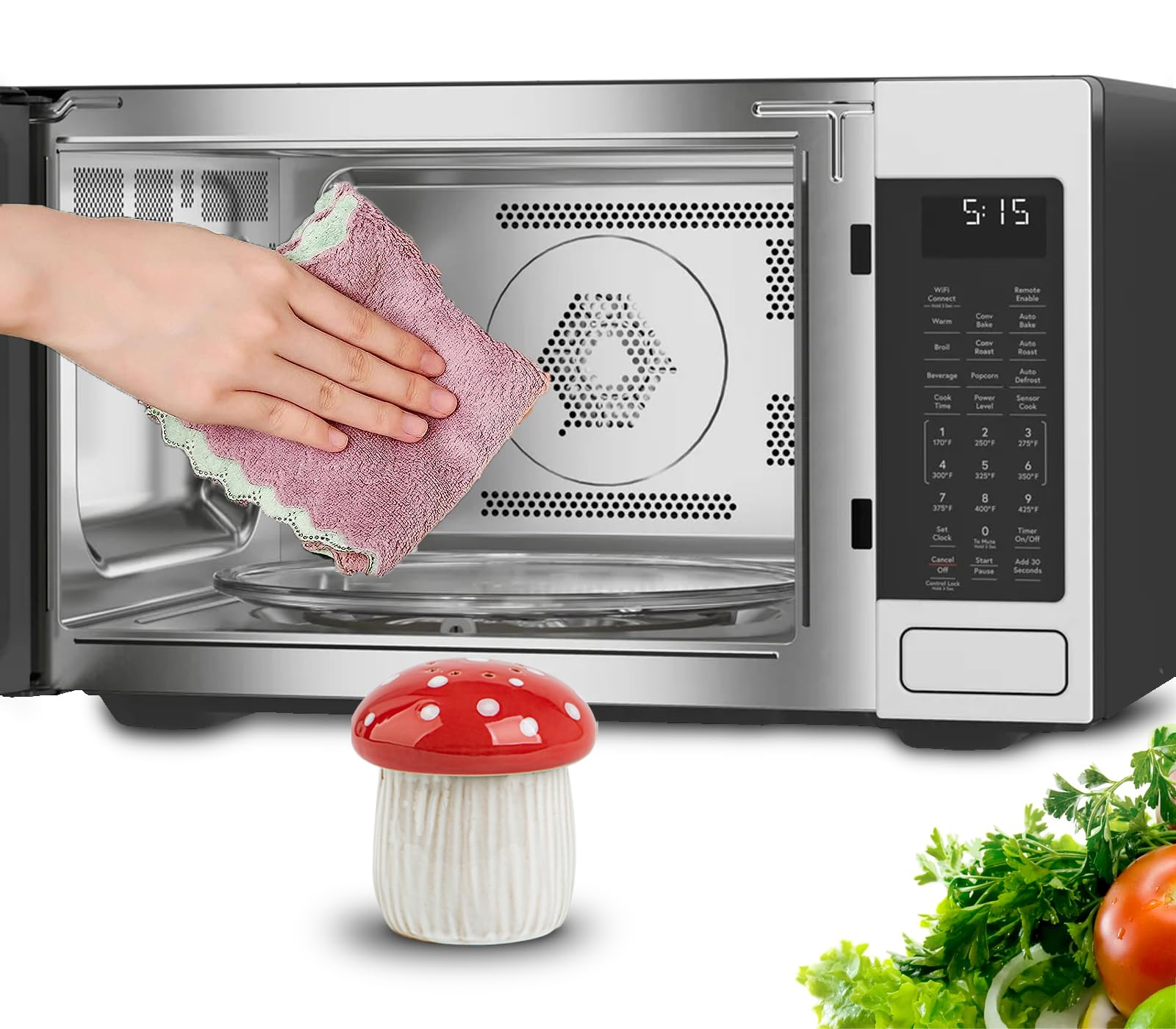 Ceramic Microwave Cleaner with Steam - Fast & Easy Oven & Kitchen Appliance Cleaner - Red Mushroom Design for Microwave, Oven, Stove & Countertop Cleaning - Perfect for Busy Kitchens & Deep Cleaning