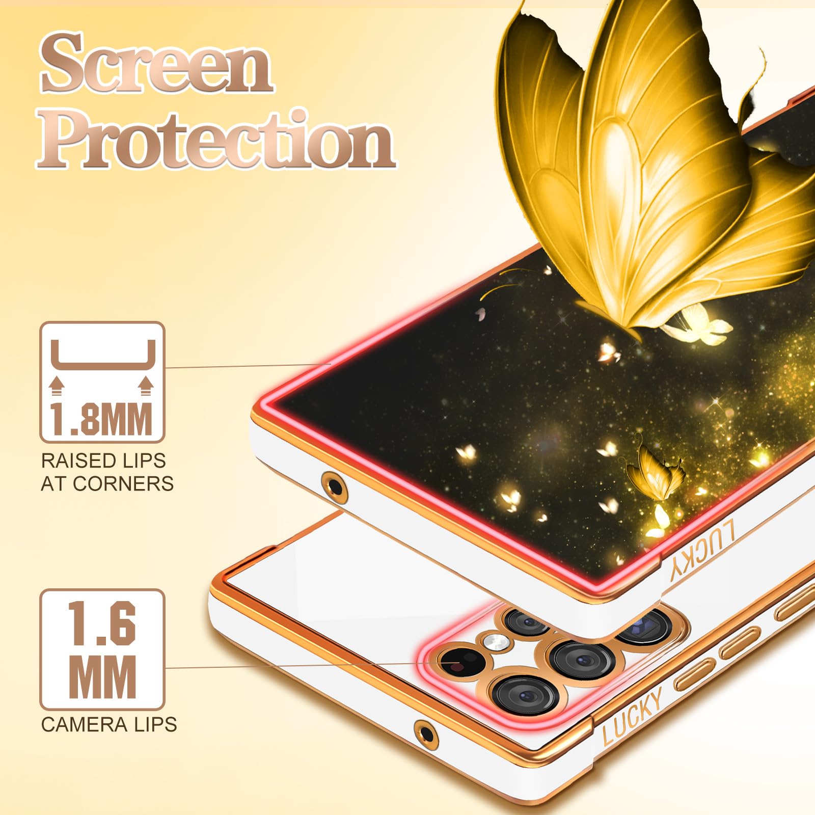 Elegant Samsung Galaxy S23 Ultra Case for Women - White & Gold Plating Butterfly Design, Luxury Protective Cover for S23 Ultra 2023 (6.8 Inch) | Perfect for Everyday Use, Office, and Special Occasions