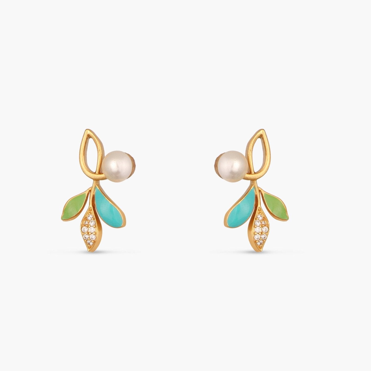 Eriha Pearl Statement Green Leaf Stud Earrings for Women - Elegant Dainty Pearl Jewelry Gift for Birthday, Anniversary & Special Occasions