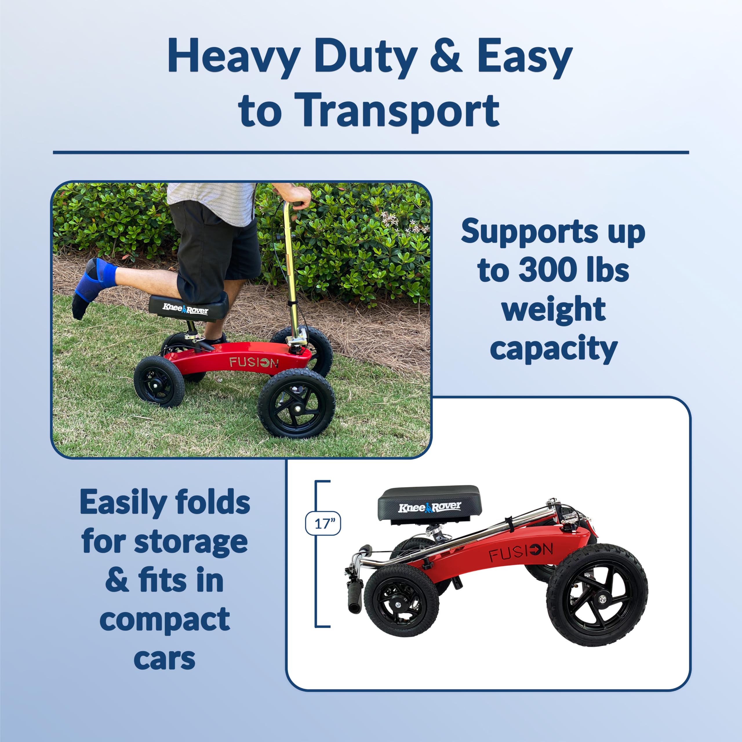 All Terrain 4-Wheel Knee Scooter for Adults - Heavy Duty Knee Walker for Foot Surgery, Broken Ankle & Injuries | Patented Steering System | Ideal for Post-Surgery Recovery & Mobility Assistance