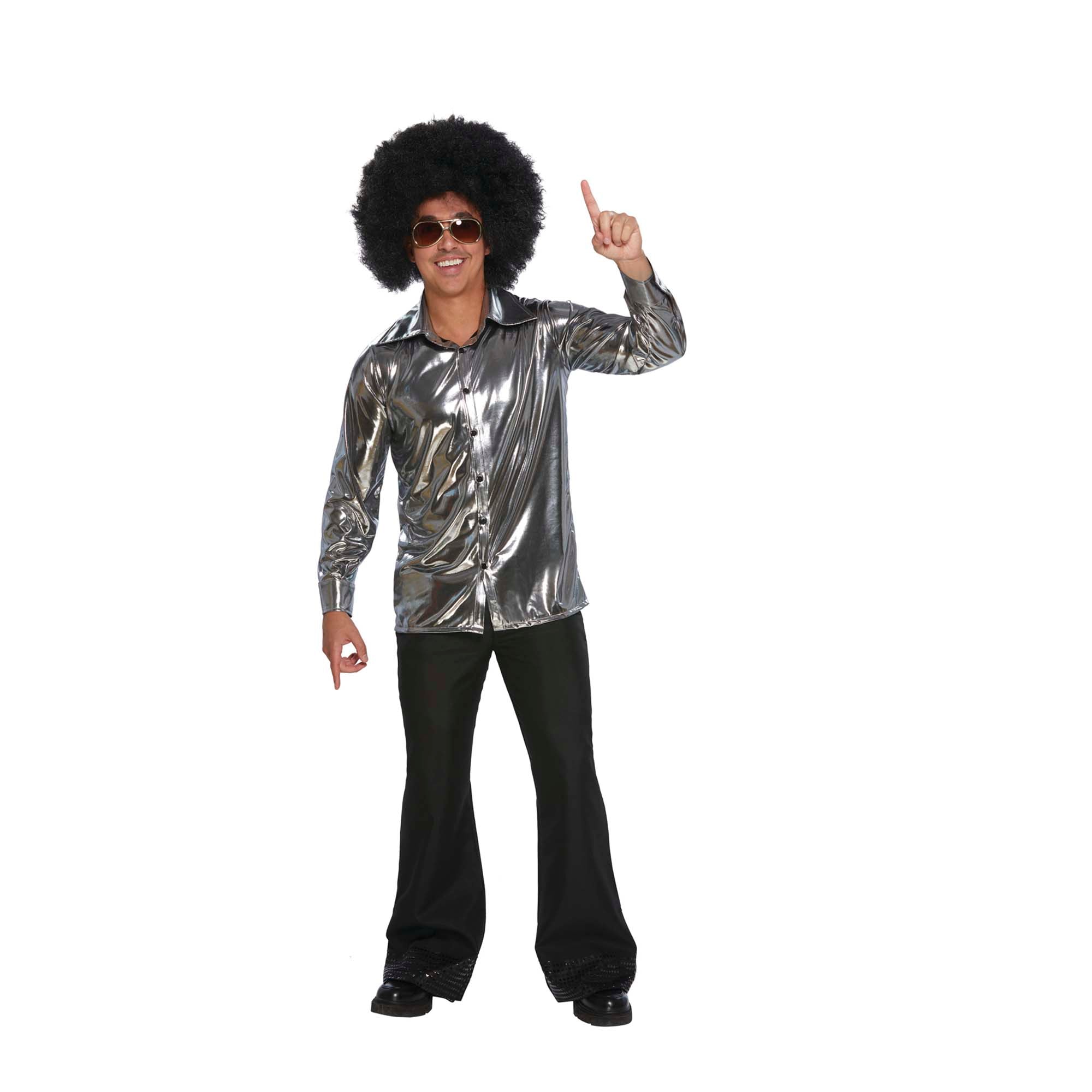 Vintage 70s Disco Silver Shirt for Men & Women - Retro Party Costume, Clubwear & Halloween Outfit - Perfect for Themed Parties, Dance Events & 70s Costume Nights