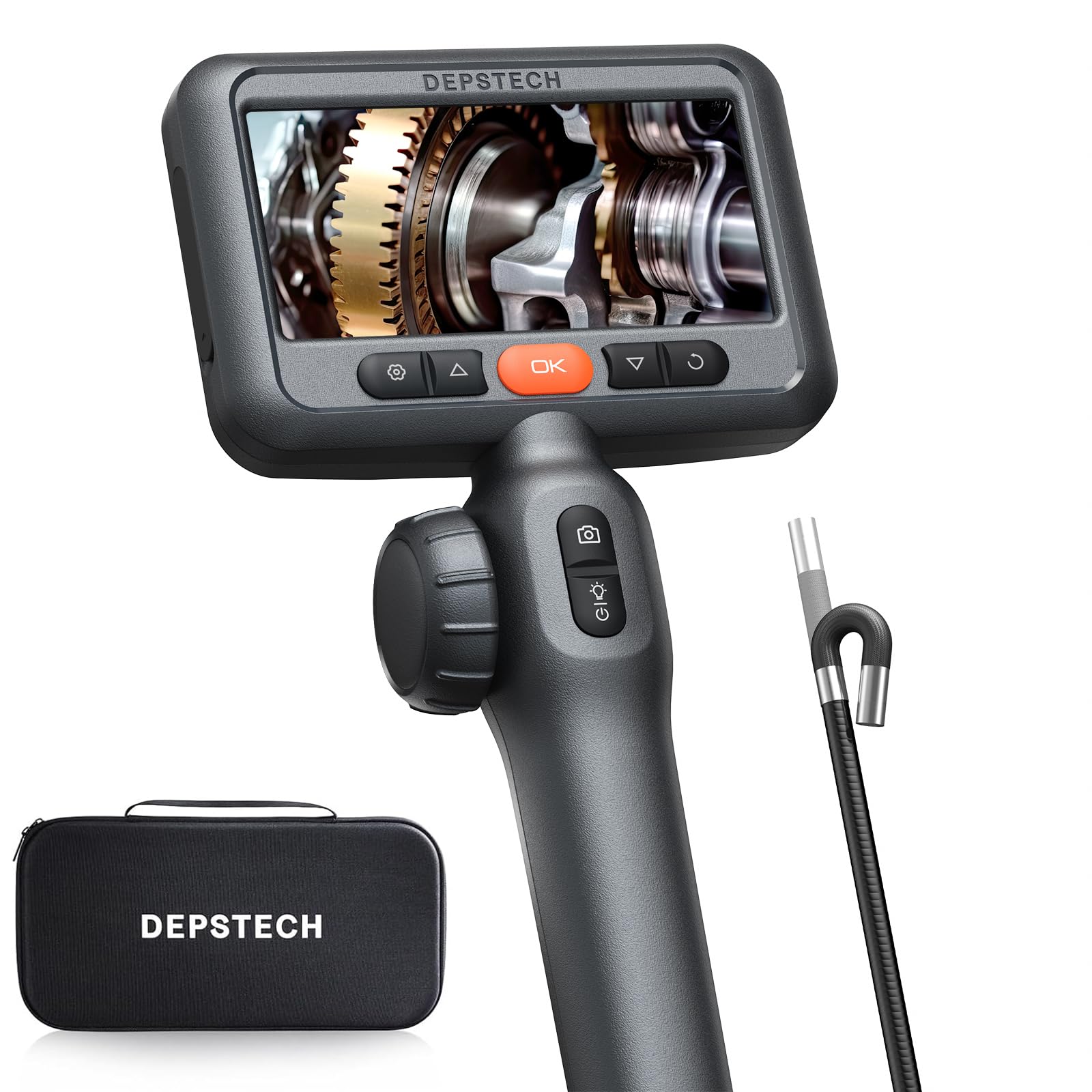 DEPSTECH 210° Two-Way Articulating Borescope - 0.24in Ultra-Slim Endoscope Camera with LED Lights, 4.5” IPS Screen & 5ft Waterproof Flexible Snake Tube - Industrial Inspection Camera for Automotive Mechanics, HVAC, Plumbing & Home DIY Repairs