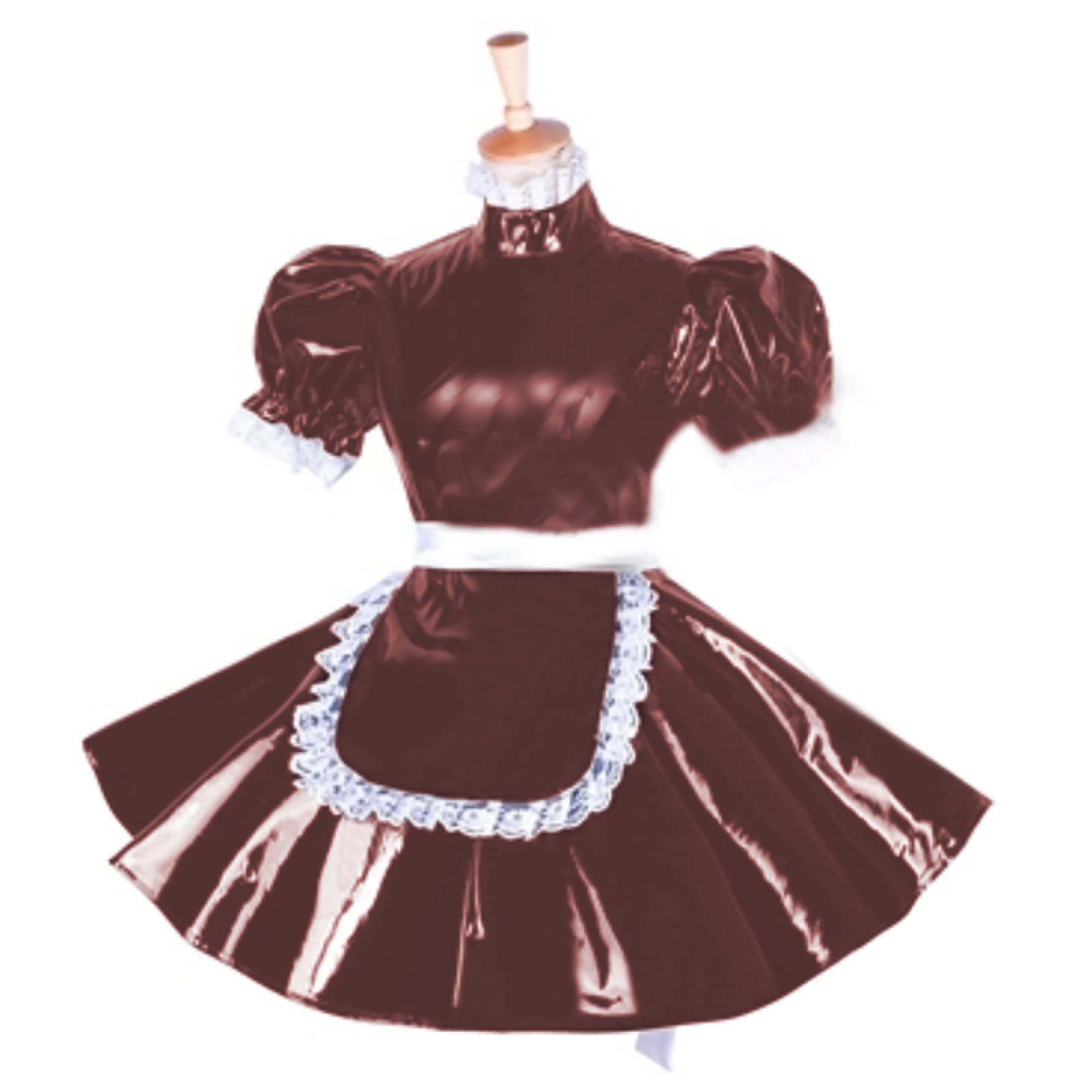 Lockable PVC Dress with Puff Sleeves - Plus Size Crossdresser & Sissy Outfit in Claret Red | Perfect for Cosplay, Fetish Parties & Roleplay Scenes