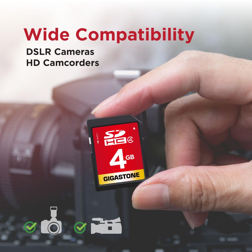 Gigastone 4GB SDHC Class 4 Memory Card 5-Pack - High Speed SD Card for DSLR Cameras (Nikon, Canon, Olympus), Digital Camcorders, PC, Mac & POS Systems - Perfect for Storing Photos, Videos, Music & Voice Files