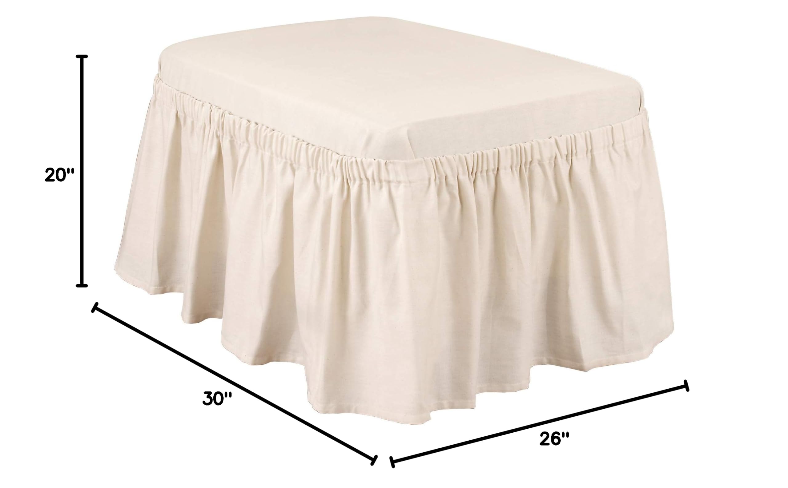 SureFit Cotton Duck 2-Piece Ottoman Slipcover - Full Length Relaxed Fit, 100% Cotton, Machine Washable - Perfect for Living Room, Bedroom & Home Decor