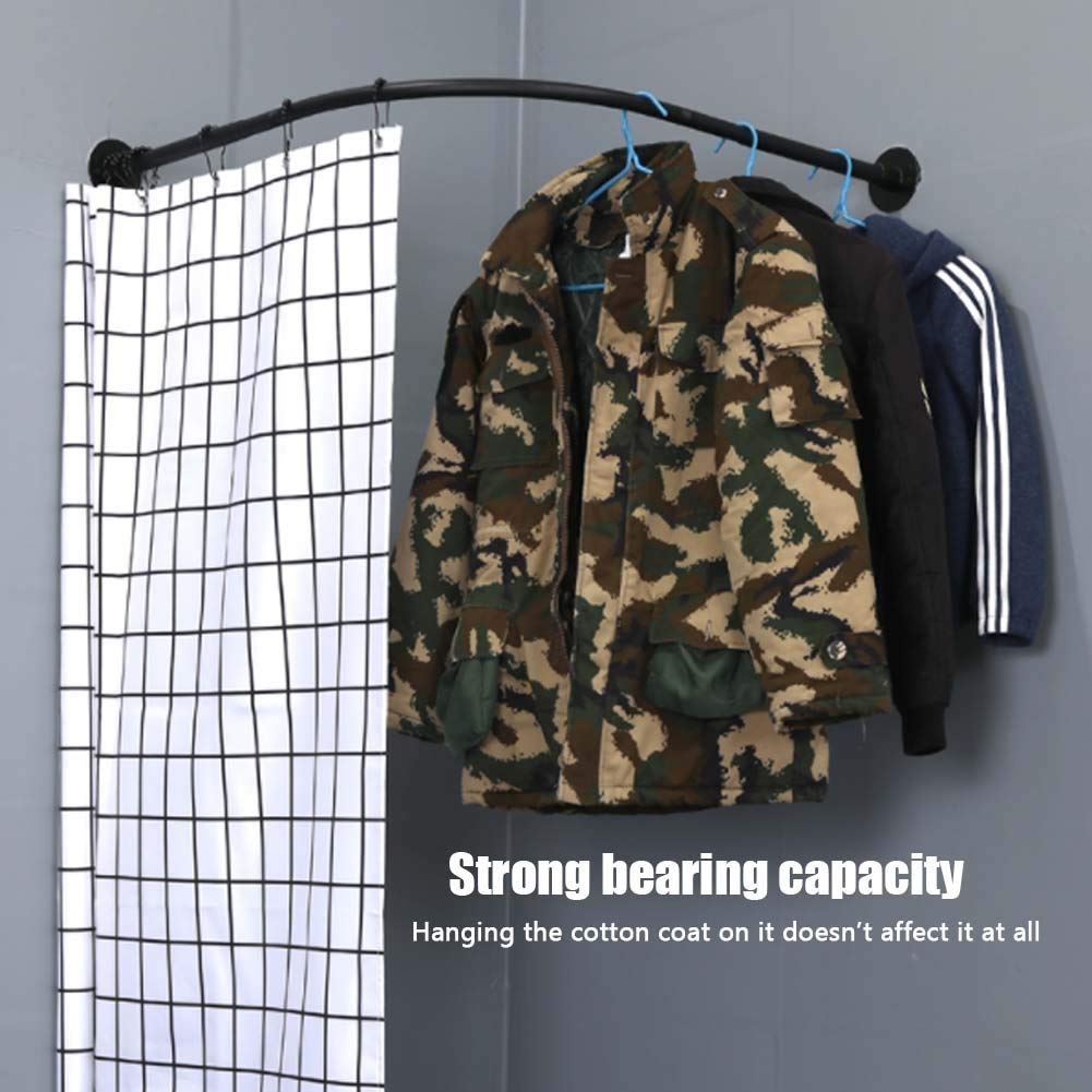 Adjustable Curved Shower Rod - No Drill Stainless Steel L-Shaped Extendable Bathroom Shower Rail (70-95x90-130cm) with Shower Curtain - Perfect for Small Bathrooms, Closets & Fitting Rooms