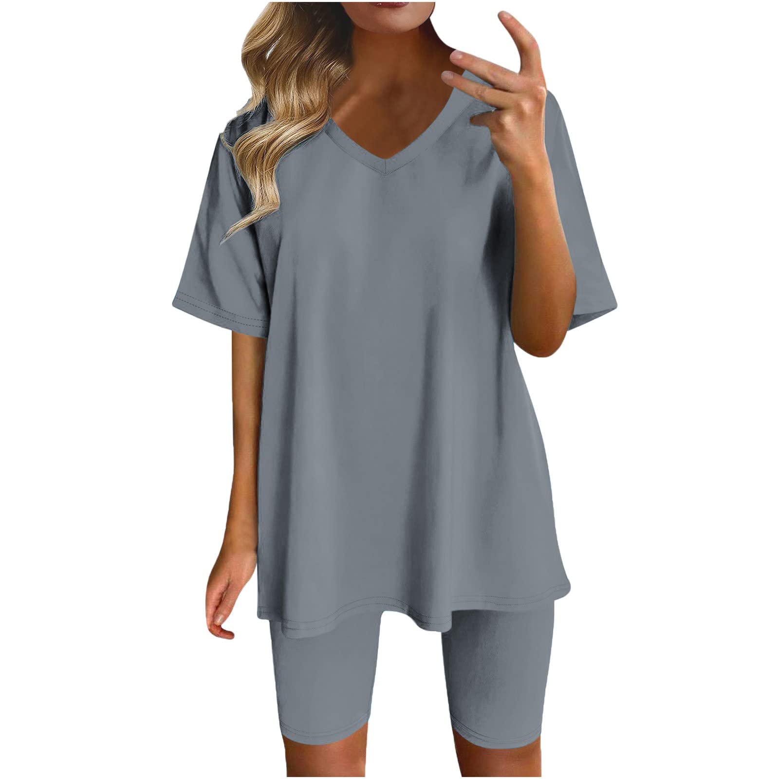 2023 Black Friday & Cyber Monday Deals: Plus Size 2-Piece Outfit - Summer Short Sleeve V-Neck Tops 3X with Yoga Shorts | Trendy Workout Gym Set for Tennis, Exercise & Casual Wear | Women's Activewear Tracksuits for Yoga, Running & Lounge