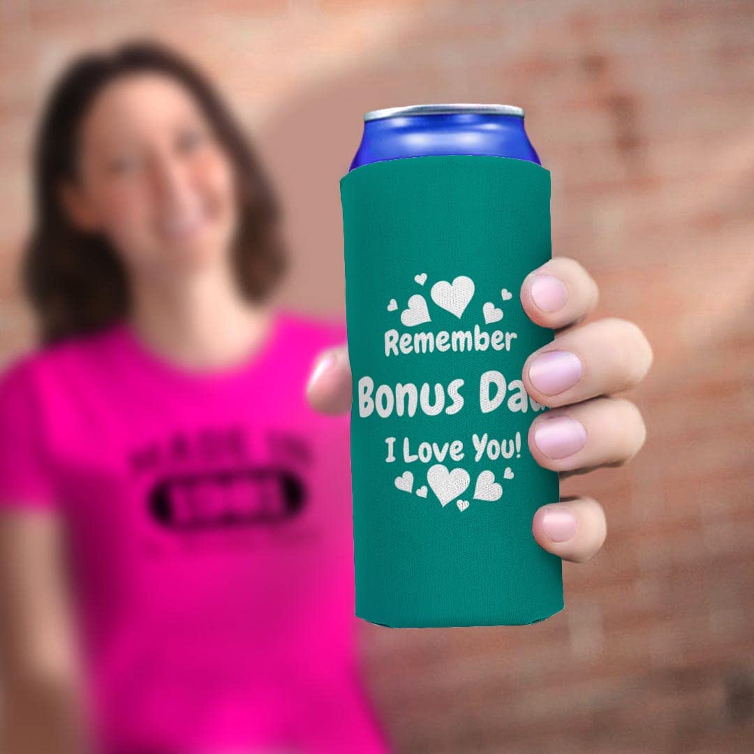 12-Pack Ultra Slim Can Coolers for Step Dad - Perfect Father's Day Gift with 'Bon's Dad I Love You' Design - Great for BBQ, Camping & Outdoor Parties