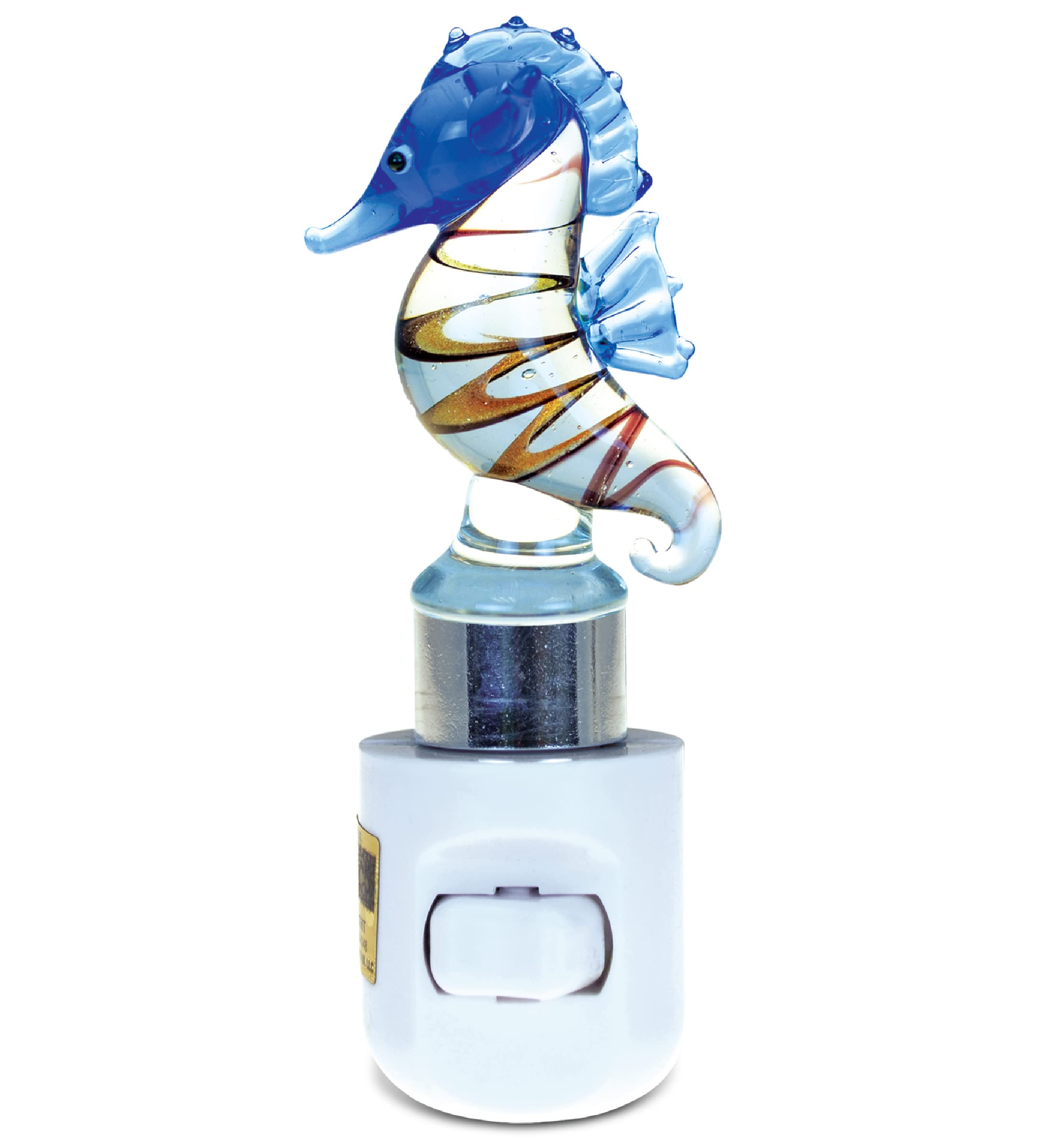 COTA Global Seahorse Night Light - Handmade LED Glass Art Wall Plug-In Nightlight with Switch, Unique Home Decor for Bathroom, Nursery, Kids Room - 4.5 Inch Ocean-Themed Night Light for Relaxation & Sleep Aid