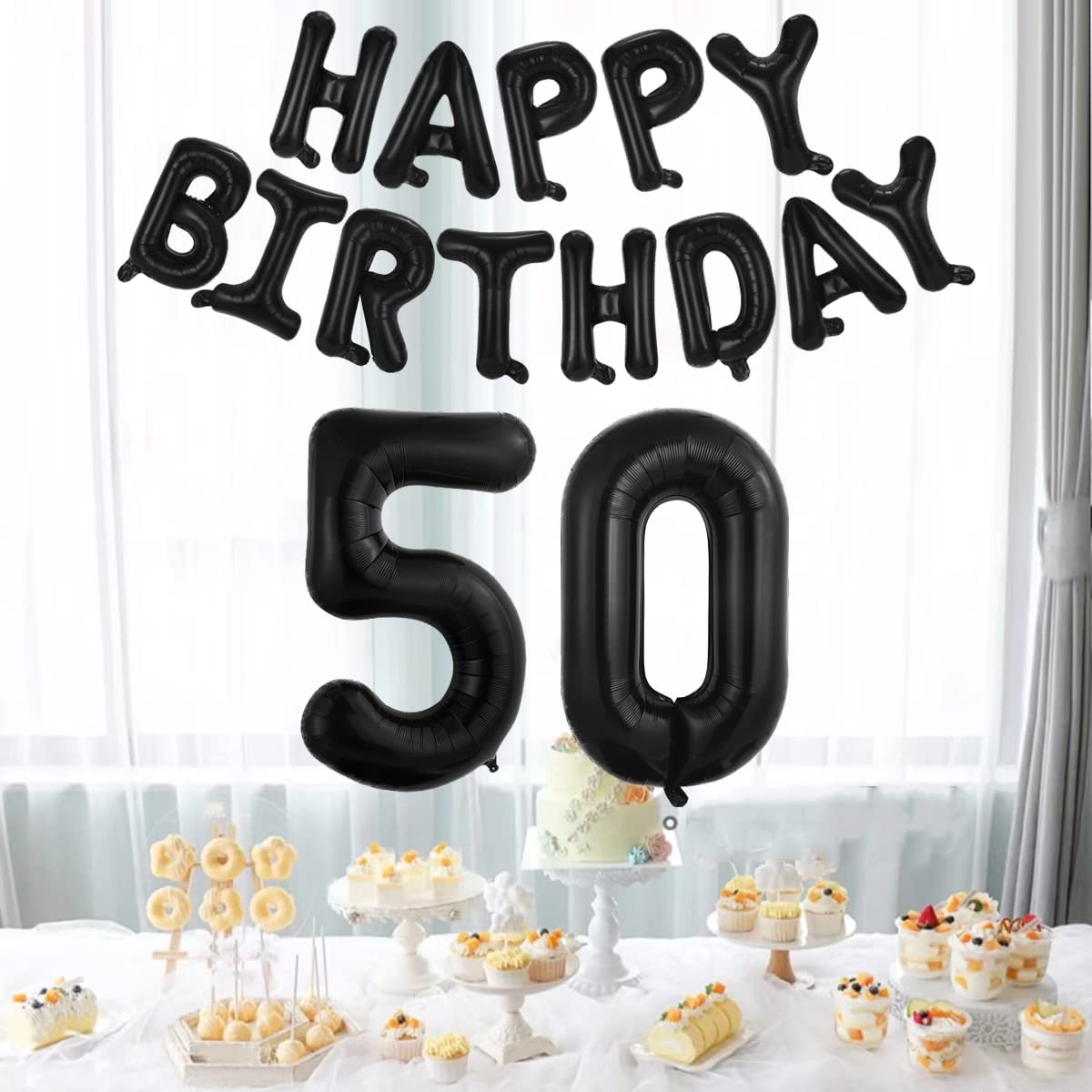 Birbirth 40 Inch Happy Birthday Number 50 Banner Balloons - Black Theme Foil Letters for Men & Women's 50th Anniversary Party Decorations | Ideal for Milestone Birthdays, Retirement Celebrations & Golden Anniversary Events
