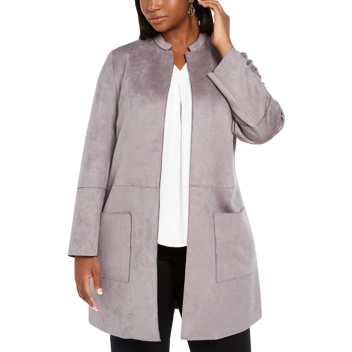 Nine West Women's Stand Collar Scuba Suede Jacket with Tie Waist Detail - Stylish Outerwear for Work, Date Night & Fall Fashion