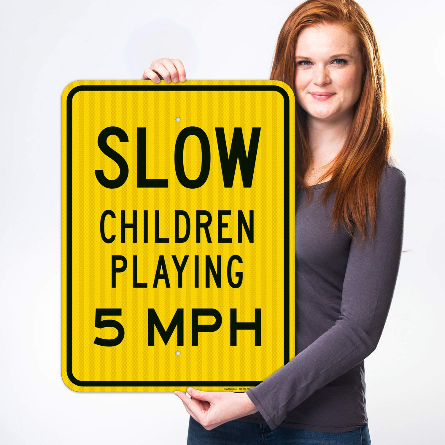 Slow Children Playing 5 MPH Sign - 18x24 Inches Reflective Aluminum Traffic Sign - 3M EGP Coated, Fade Resistant - Indoor/Outdoor Use - Made in USA - Perfect for School Zones, Neighborhoods & Playground Safety