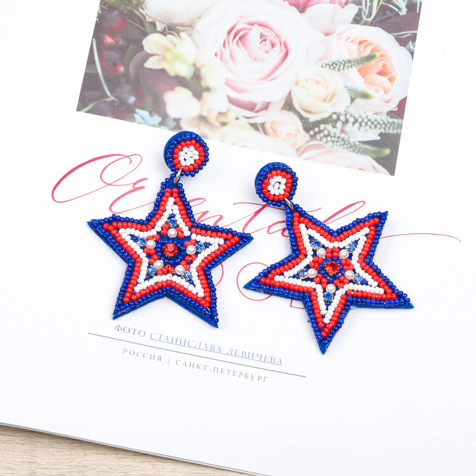 4th of July Patriotic Earrings for Women - Handmade Beaded American Flag Star Dangle Drop Earrings | Independence Day Holiday Gifts | Perfect for Parties, Festivals & Patriotic Events