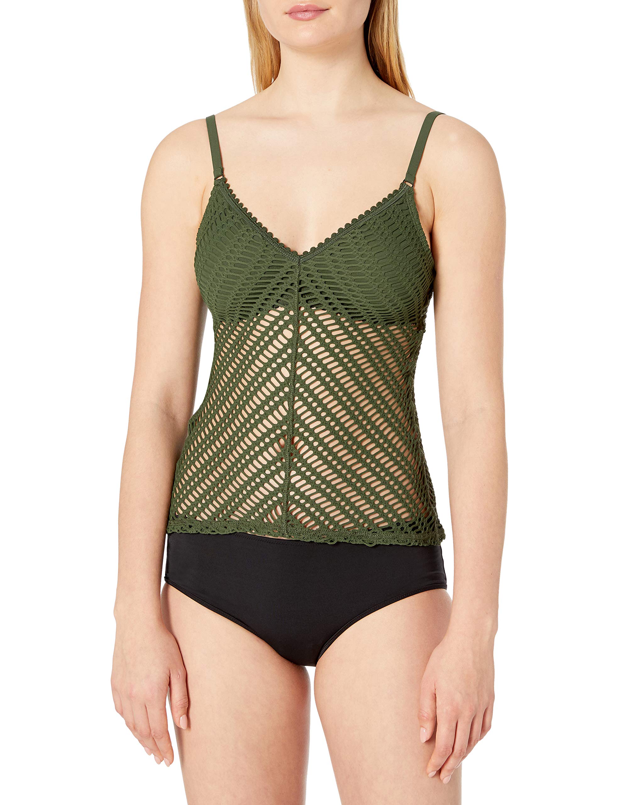 Robin Piccone Women's Sophia Crochet Tankini Swimsuit with Adjustable Back Fringe Ties | Stylish Beachwear for Pool, Vacation & Summer Activities