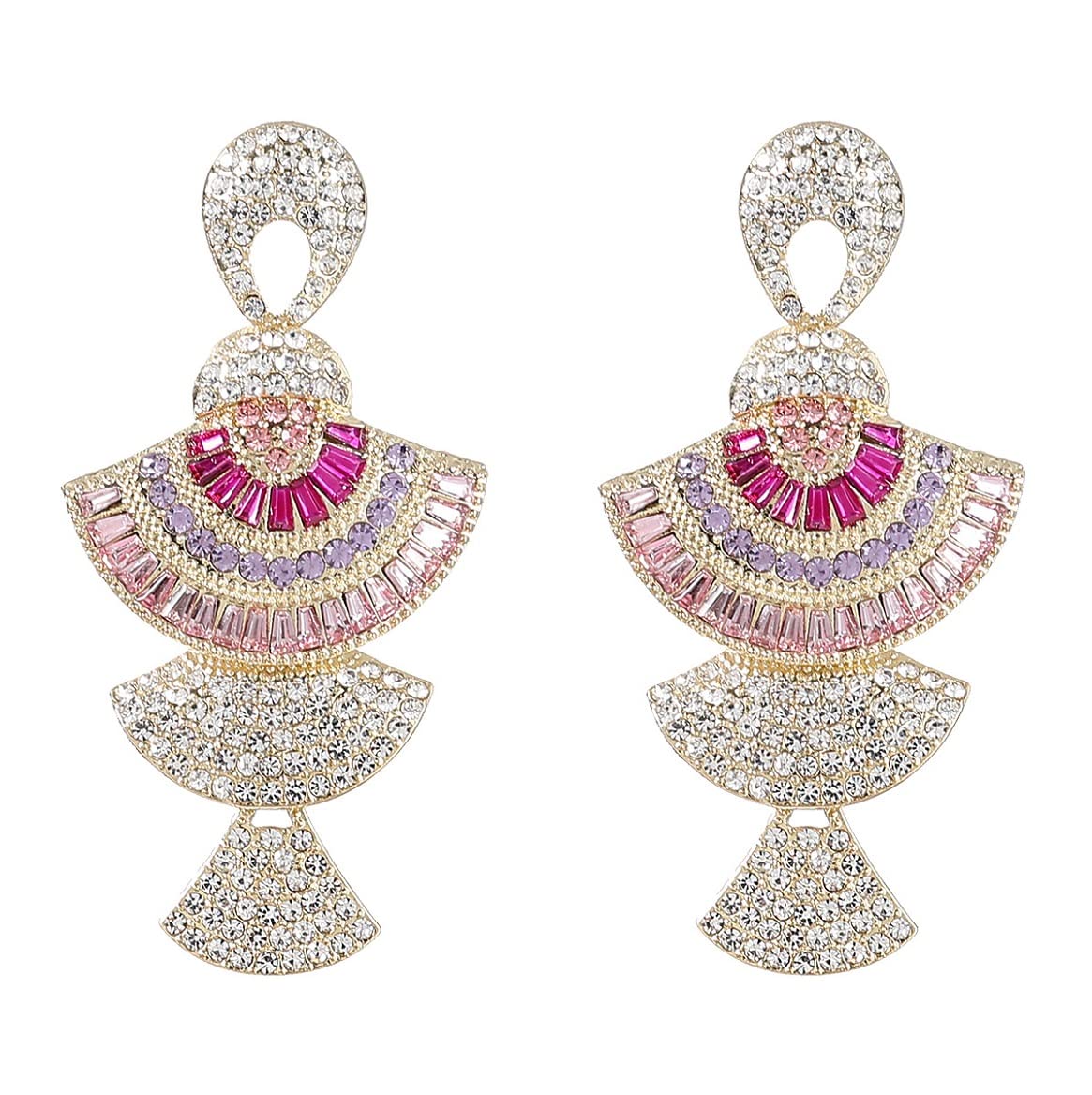 Bohemian Beaded Fan Earrings for Women - Sparkling Multi-Layer Geometric Drop Dangle Earrings in Zinc | Perfect for Boho Jewelry, Party, Wedding & Casual Wear