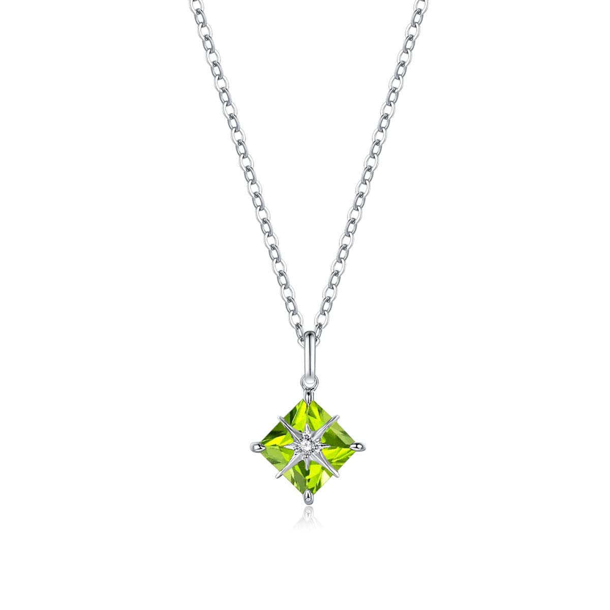 14K Solid White Gold Diamond & Gemstone Pendant Necklace with Sterling Silver Chain - Elegant Starburst Birthstone Jewelry for Women | Perfect Mothers Day Gift, Anniversary & Birthday Present for Her, Mom, Wife | Ideal for Special Occasions, Date Nights & Formal Events
