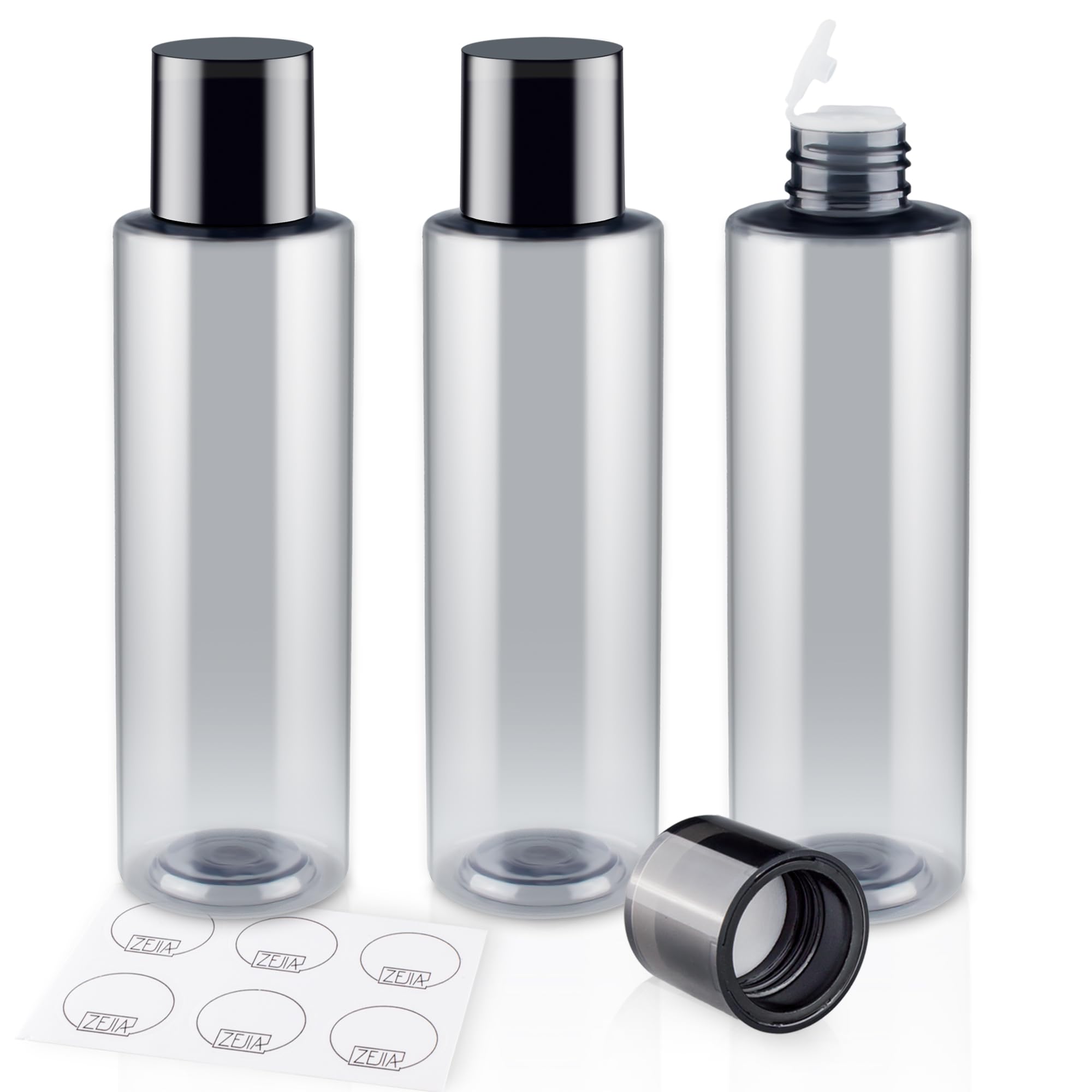 **ZEJIA 200ML/6.8OZ Leak-Proof Travel Bottles Set (3 Pack) – Refillable Plastic Containers for Shampoo, Lotion & Body Wash – Includes 6 Labels – Perfect for Air Travel, Gym & Vacation**