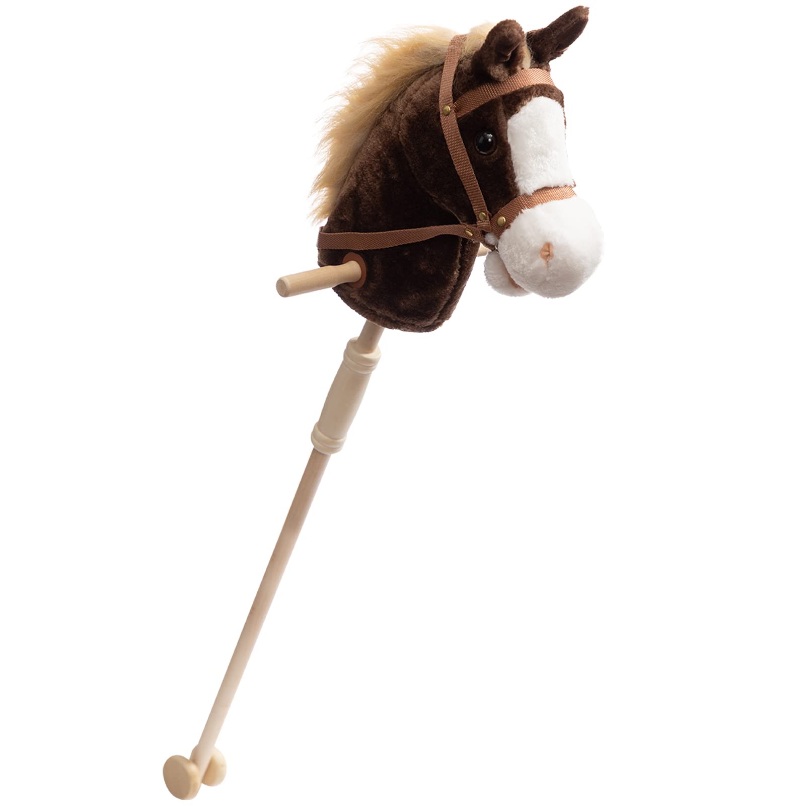 Handcrafted Stick Horse Plush Toy with Wood Wheels & Real Neighing Sounds - 36 Inch Plush Hobby Horse for Kids & Toddlers (AA Batteries Required) - Perfect for Imaginative Play, Birthday Gifts & Outdoor Activities